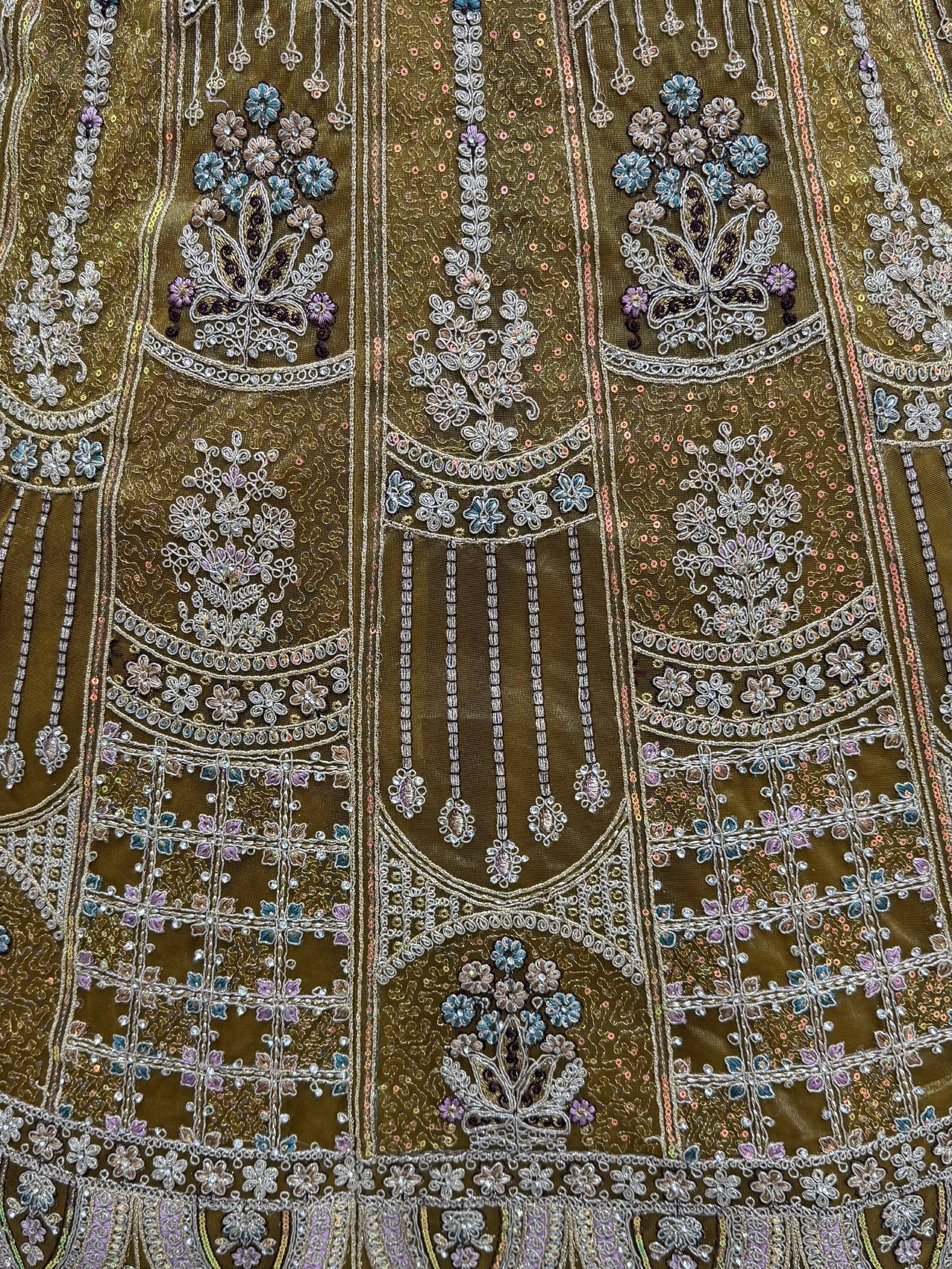 Dazzling Golden Multi Thread Work Net Reception Wear Lehenga Choli