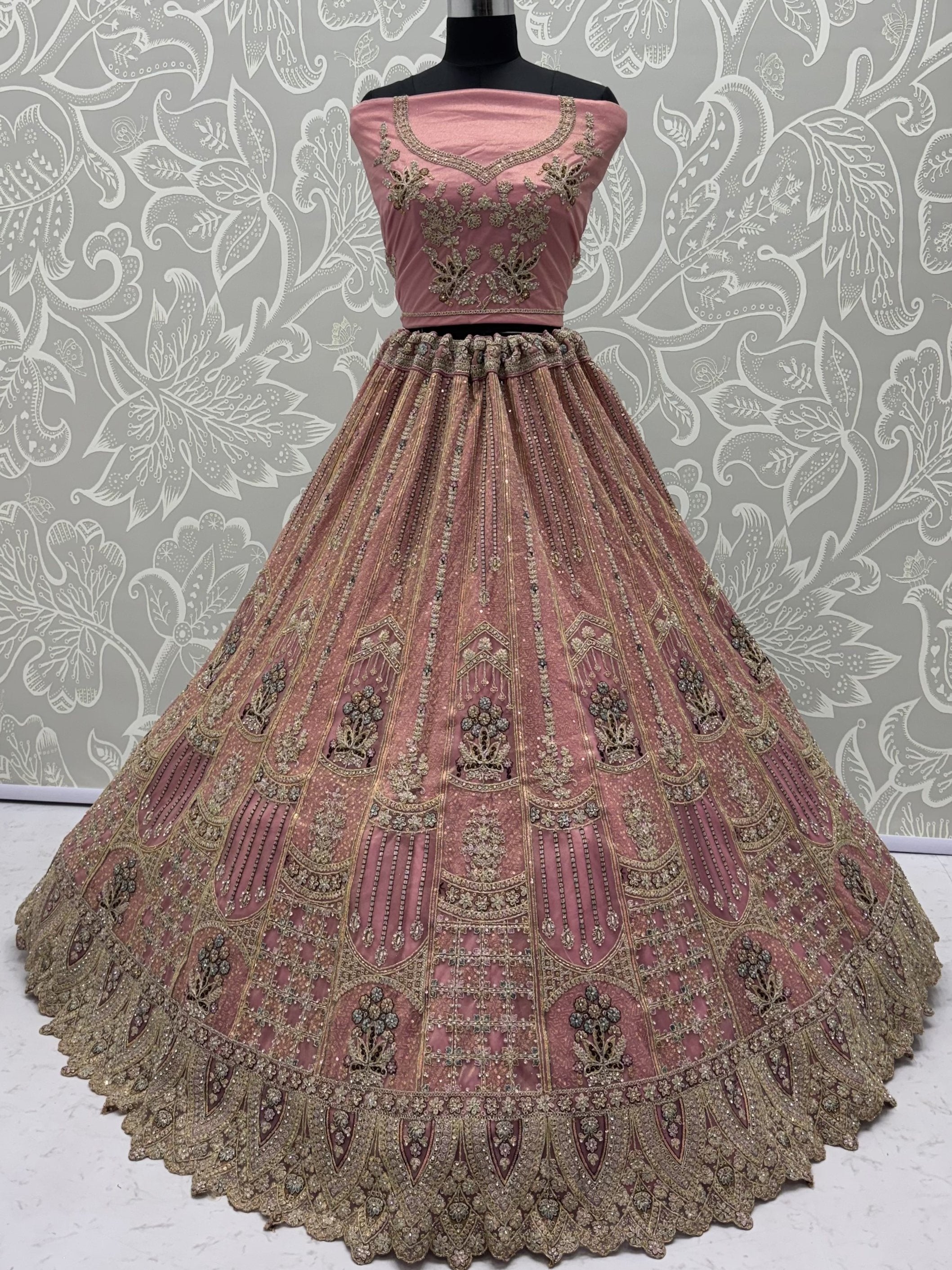 Pink Golden Multi Thread Work Net Reception Wear Lehenga Choli