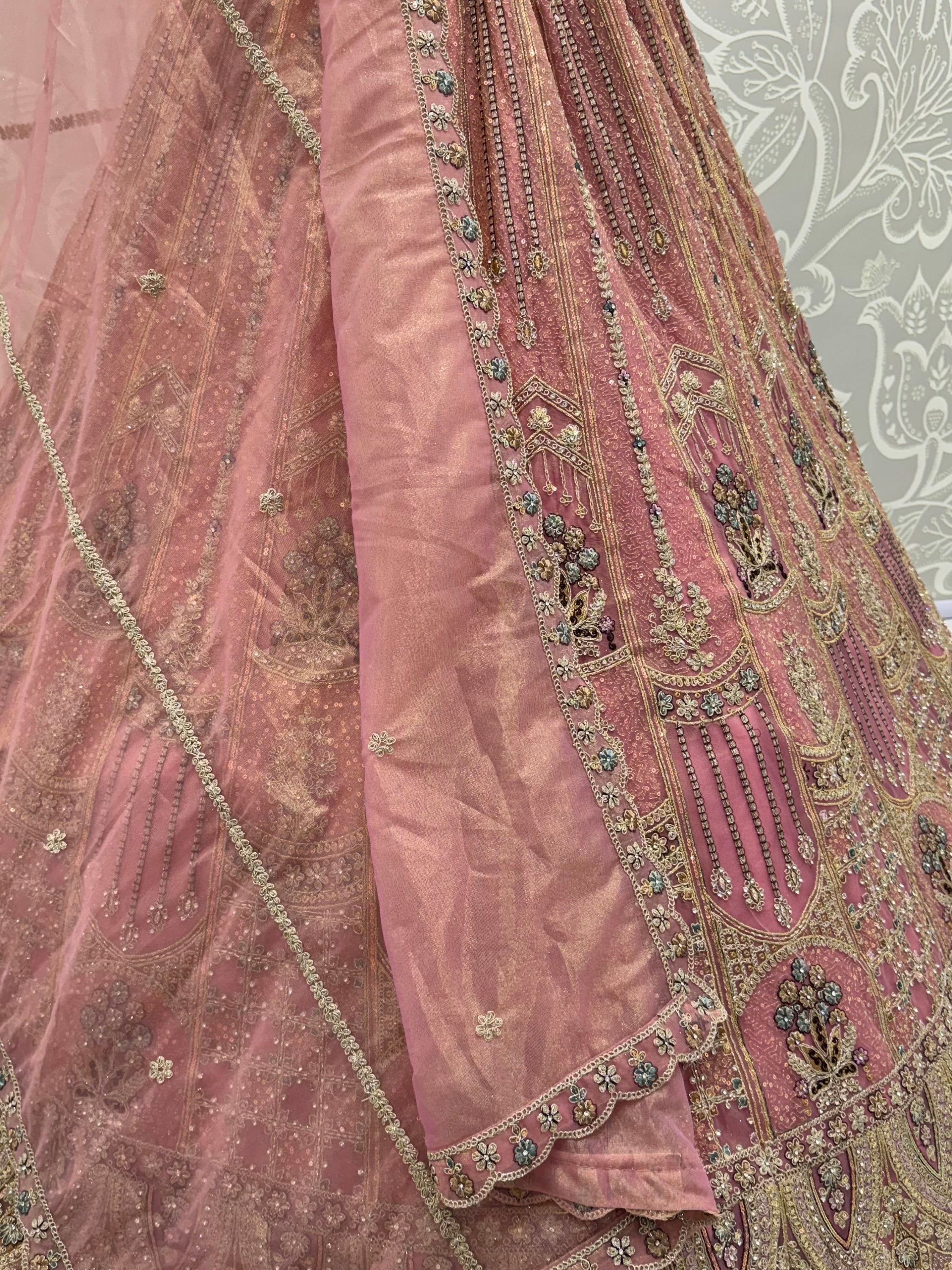 Pink Golden Multi Thread Work Net Reception Wear Lehenga Choli