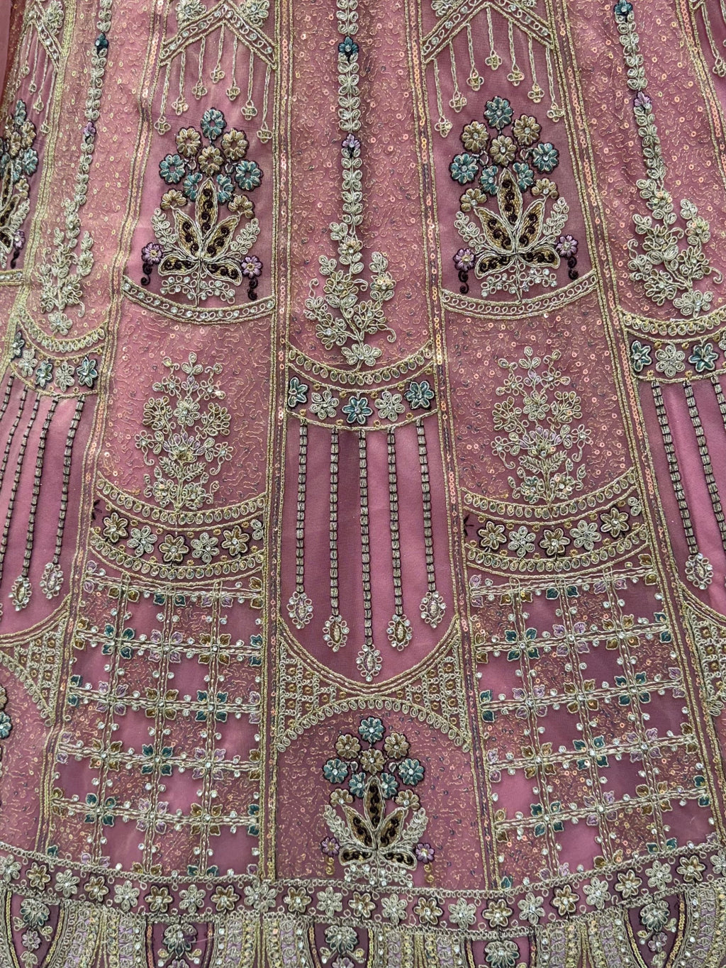 Pink Golden Multi Thread Work Net Reception Wear Lehenga Choli