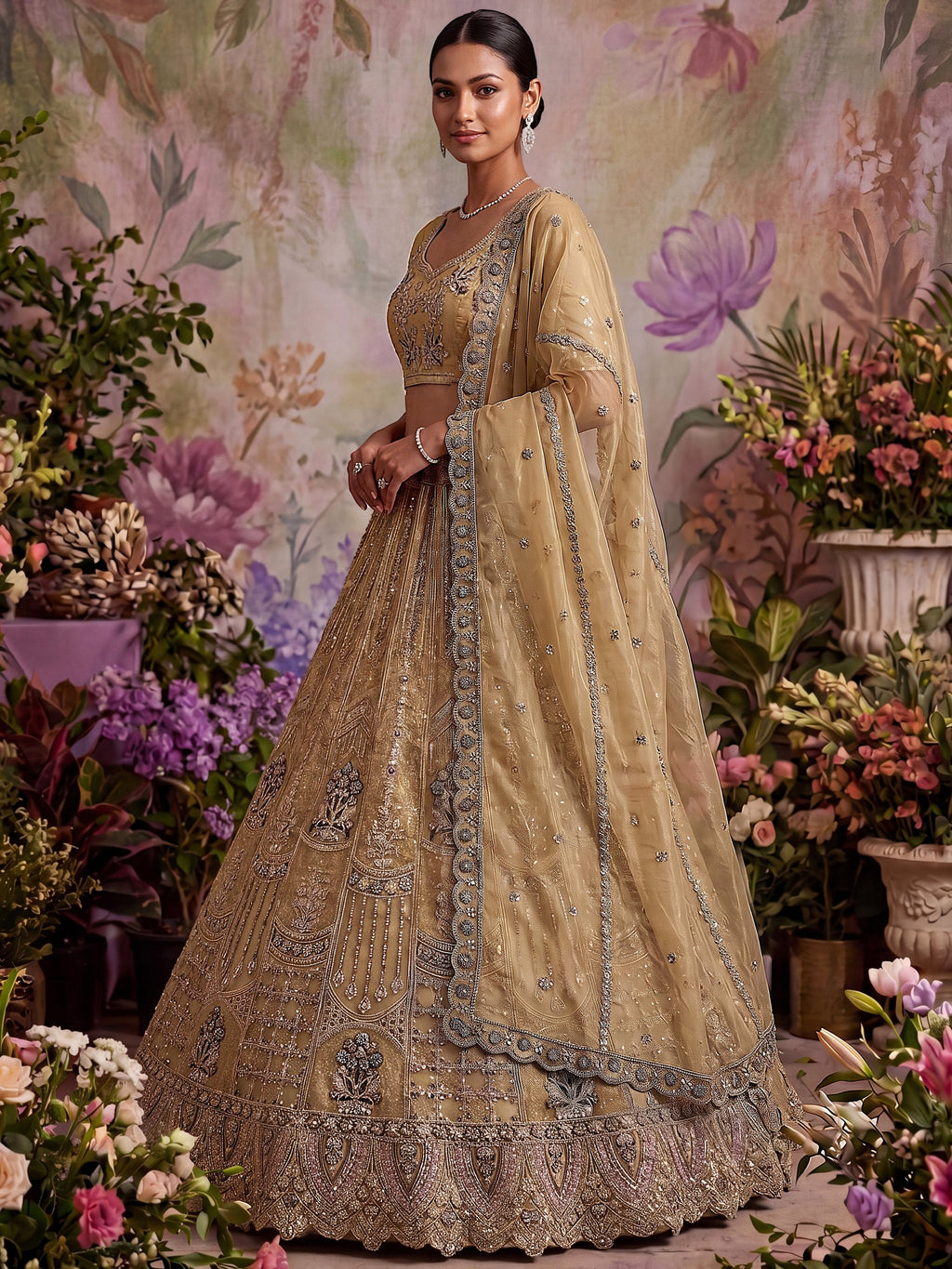 Royal Golden Multi Thread Work Net Reception Wear Lehenga Choli