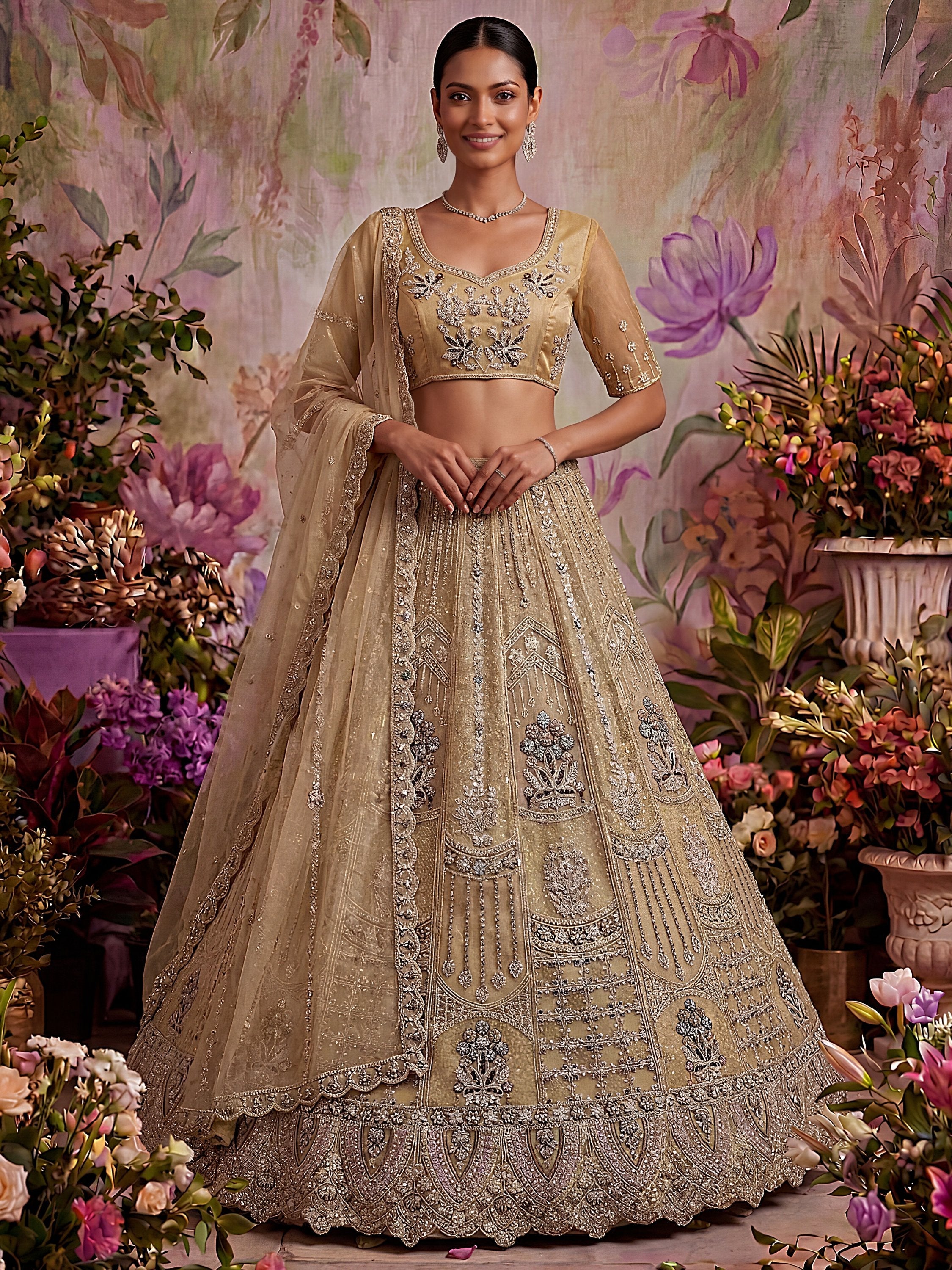 Royal Golden Multi Thread Work Net Reception Wear Lehenga Choli