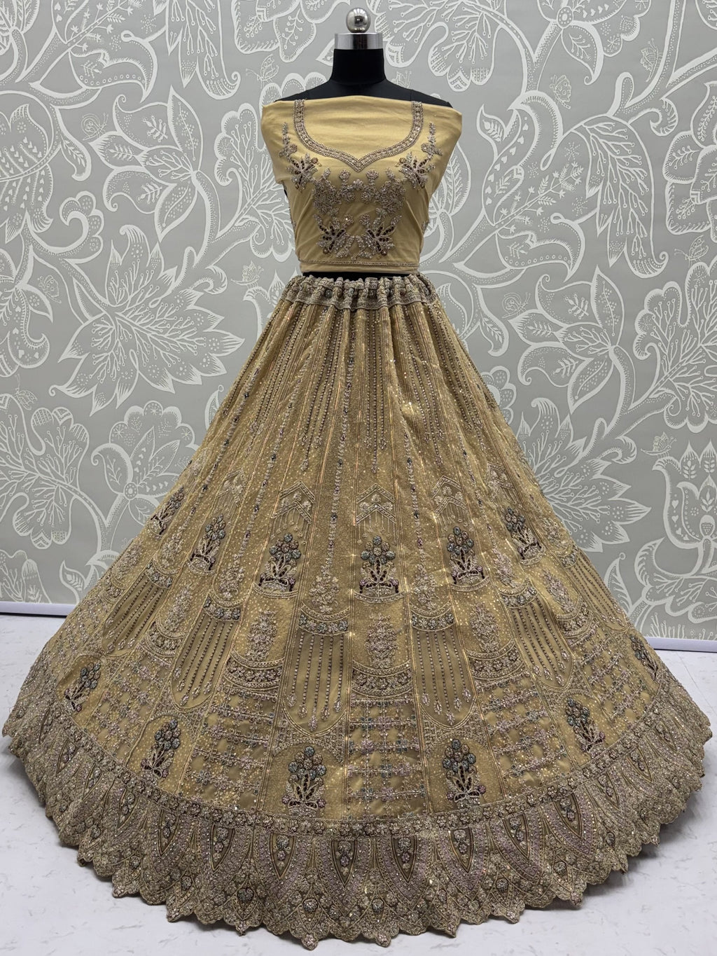 Royal Golden Multi Thread Work Net Reception Wear Lehenga Choli