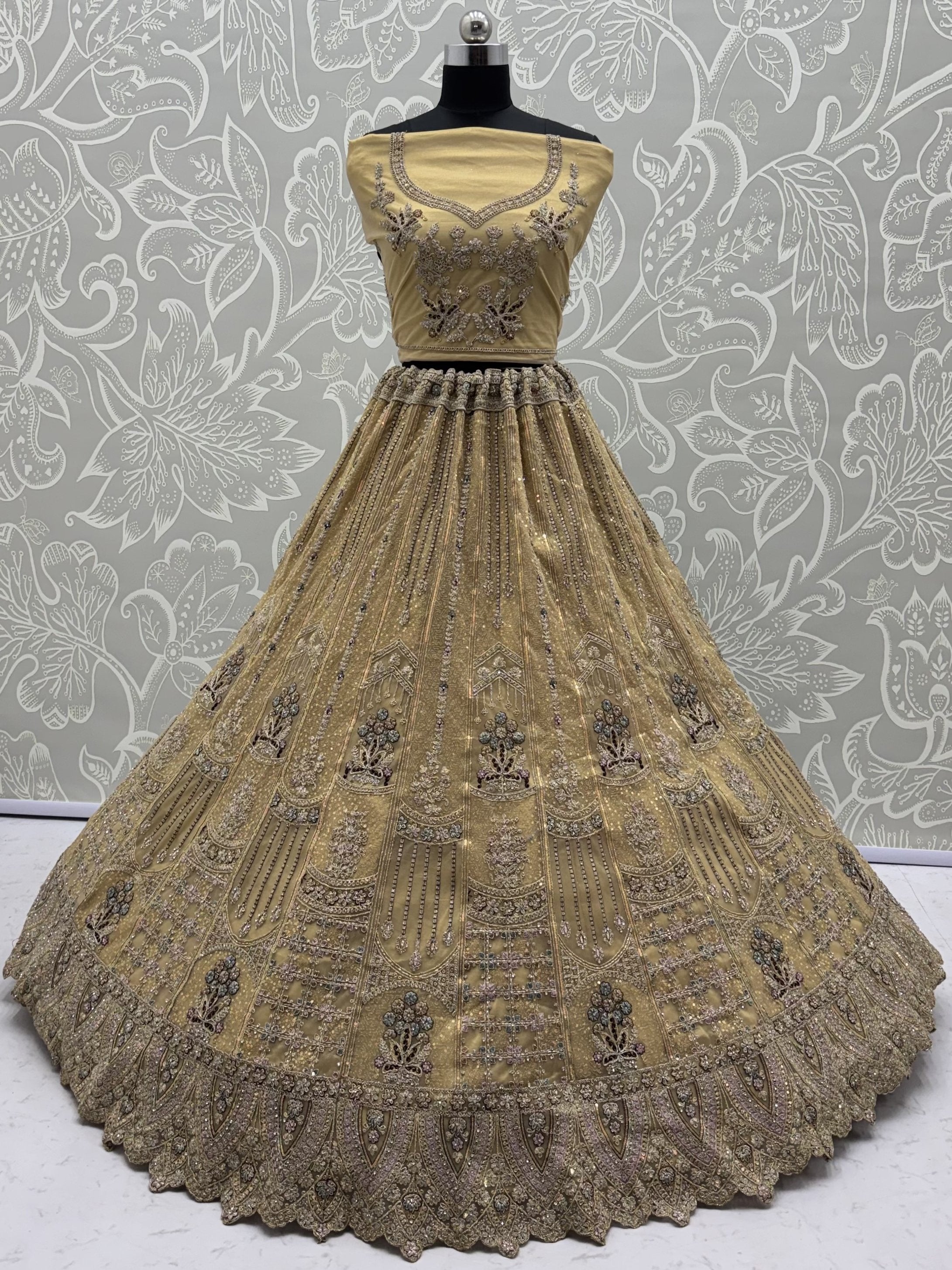 Royal Golden Multi Thread Work Net Reception Wear Lehenga Choli