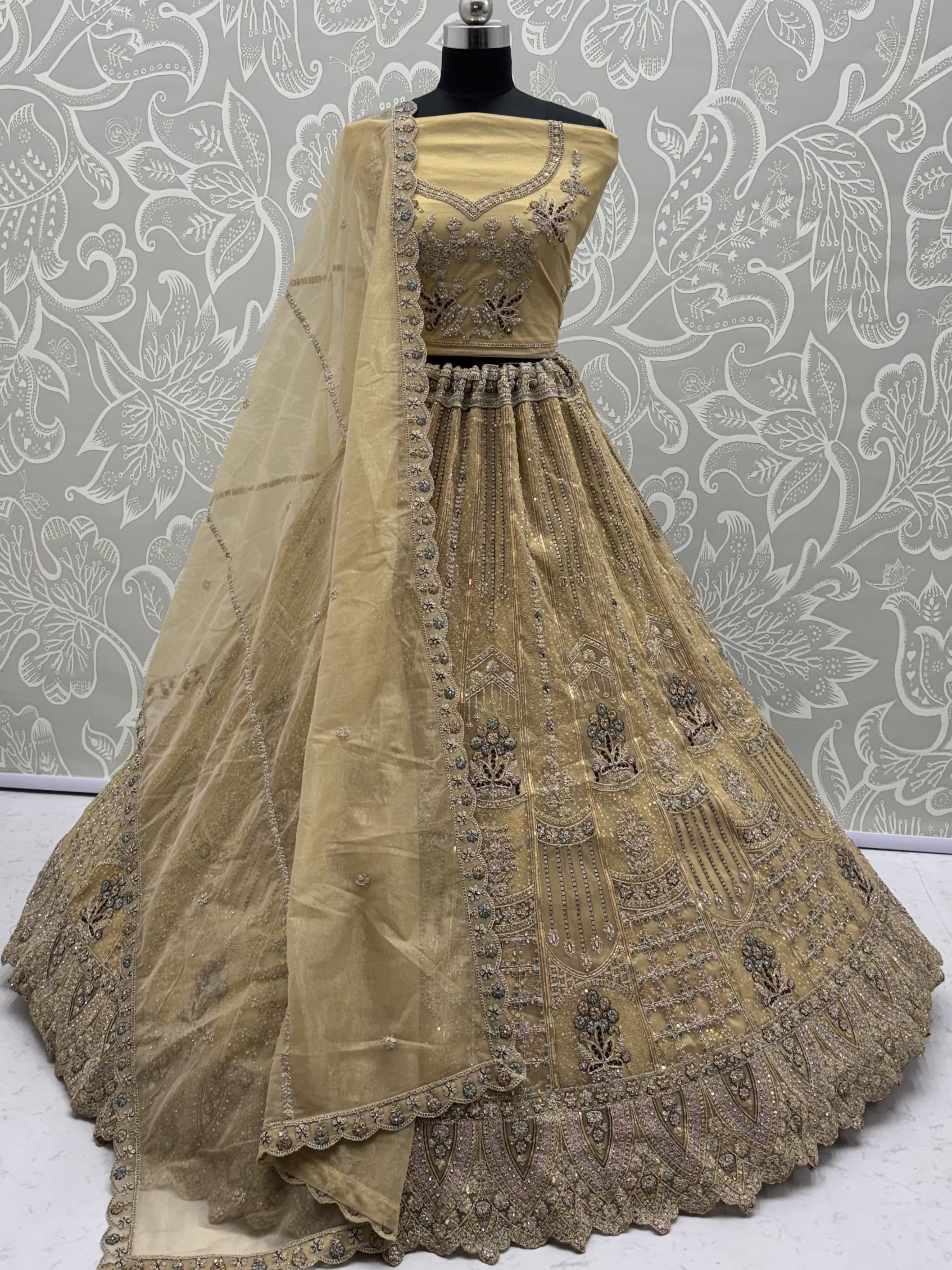 Royal Golden Multi Thread Work Net Reception Wear Lehenga Choli