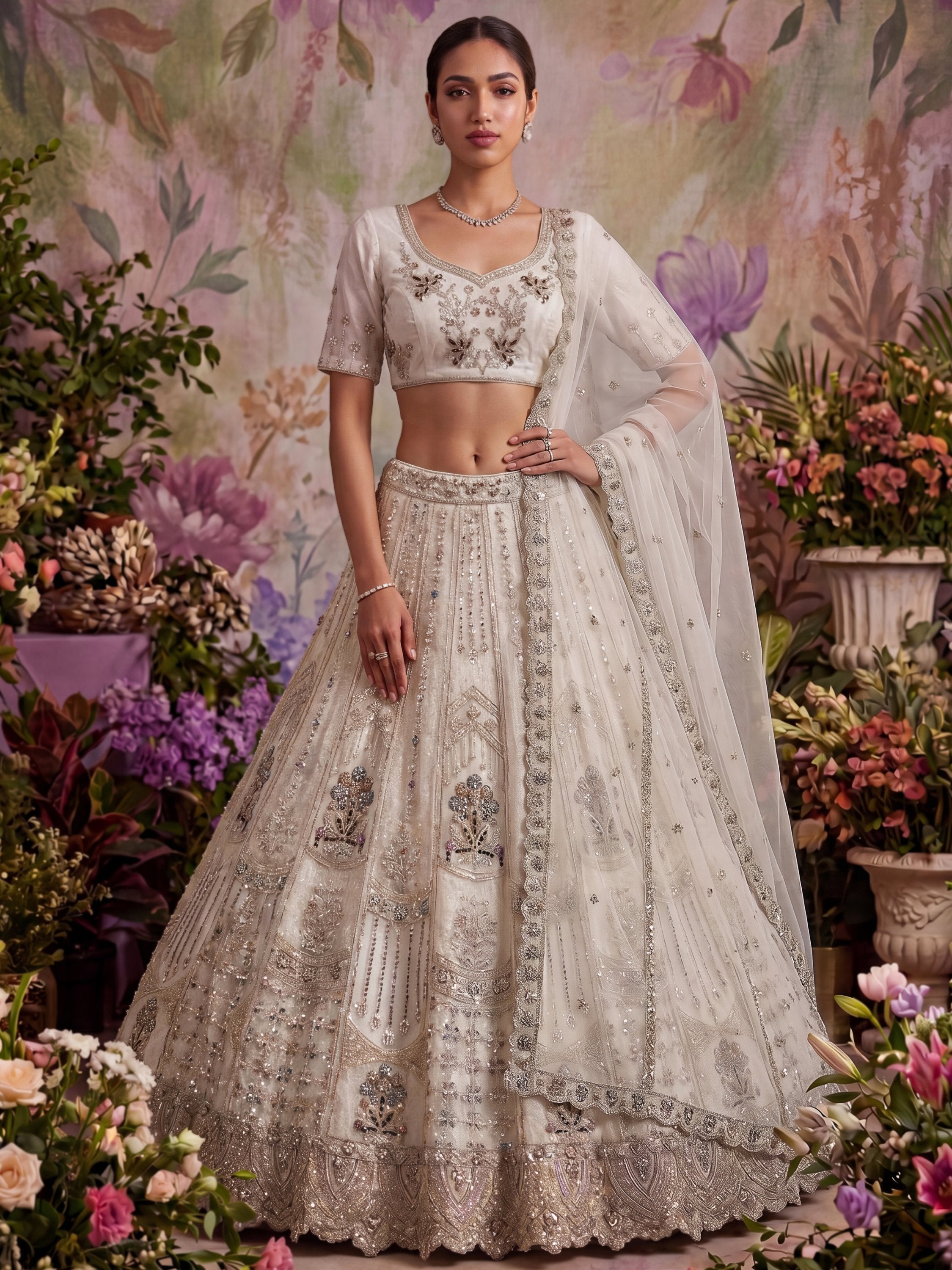 White Golden Multi Thread Work Net Reception Wear Lehenga Choli