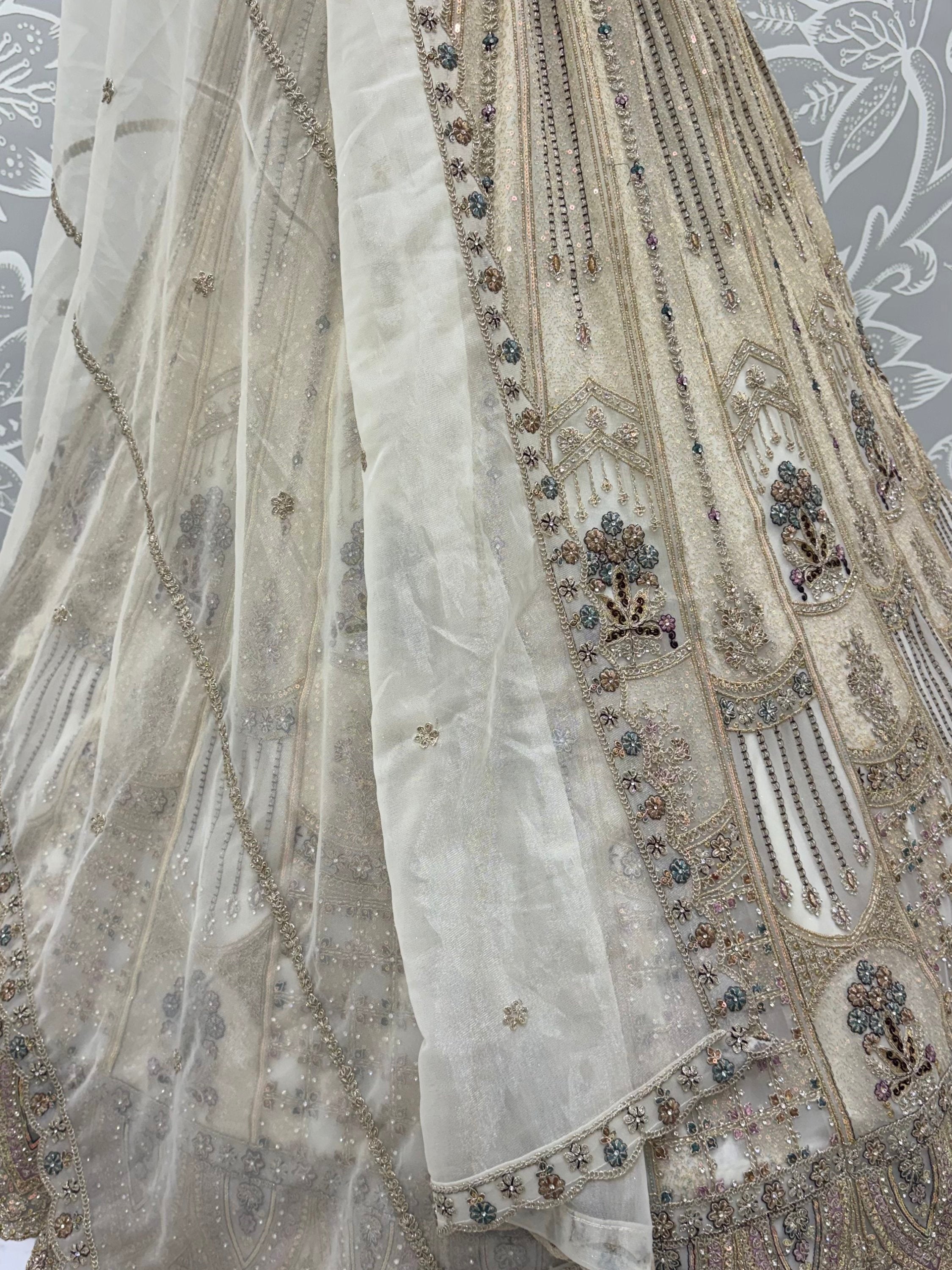 White Golden Multi Thread Work Net Reception Wear Lehenga Choli