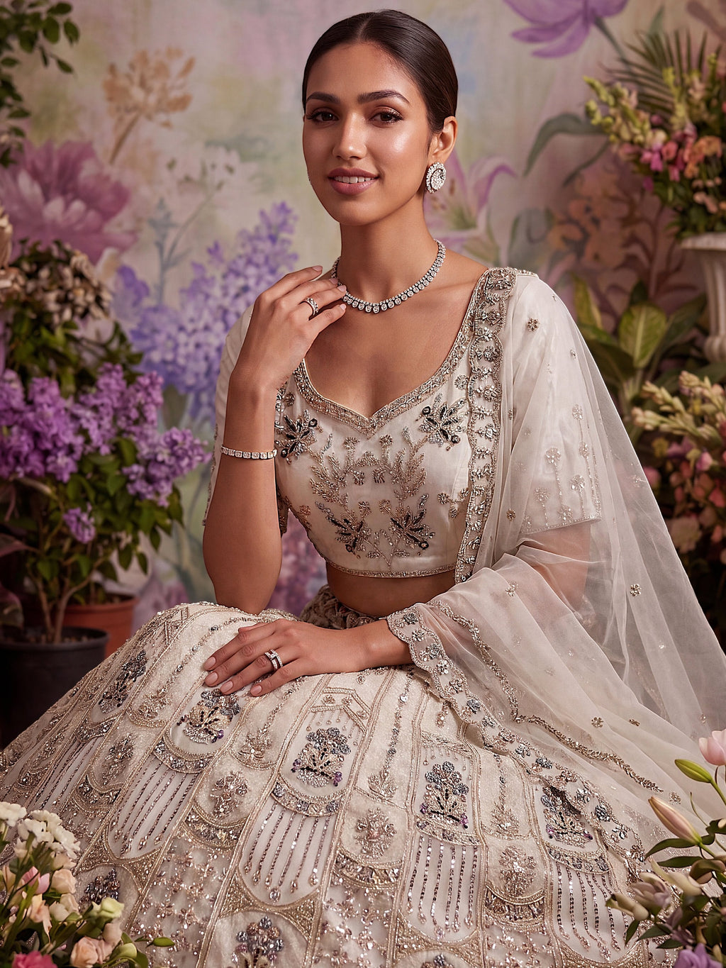 White Golden Multi Thread Work Net Reception Wear Lehenga Choli