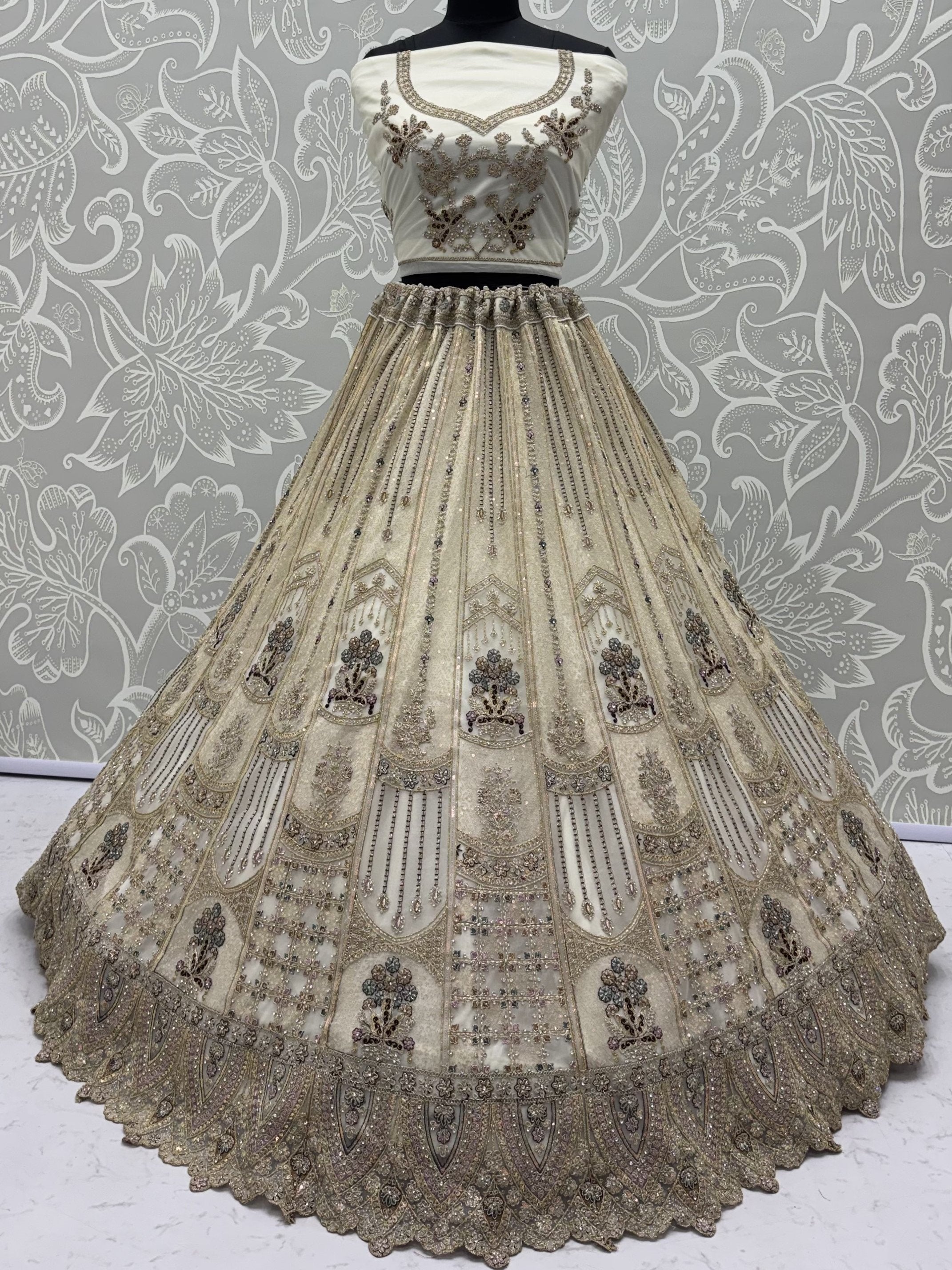 White Golden Multi Thread Work Net Reception Wear Lehenga Choli