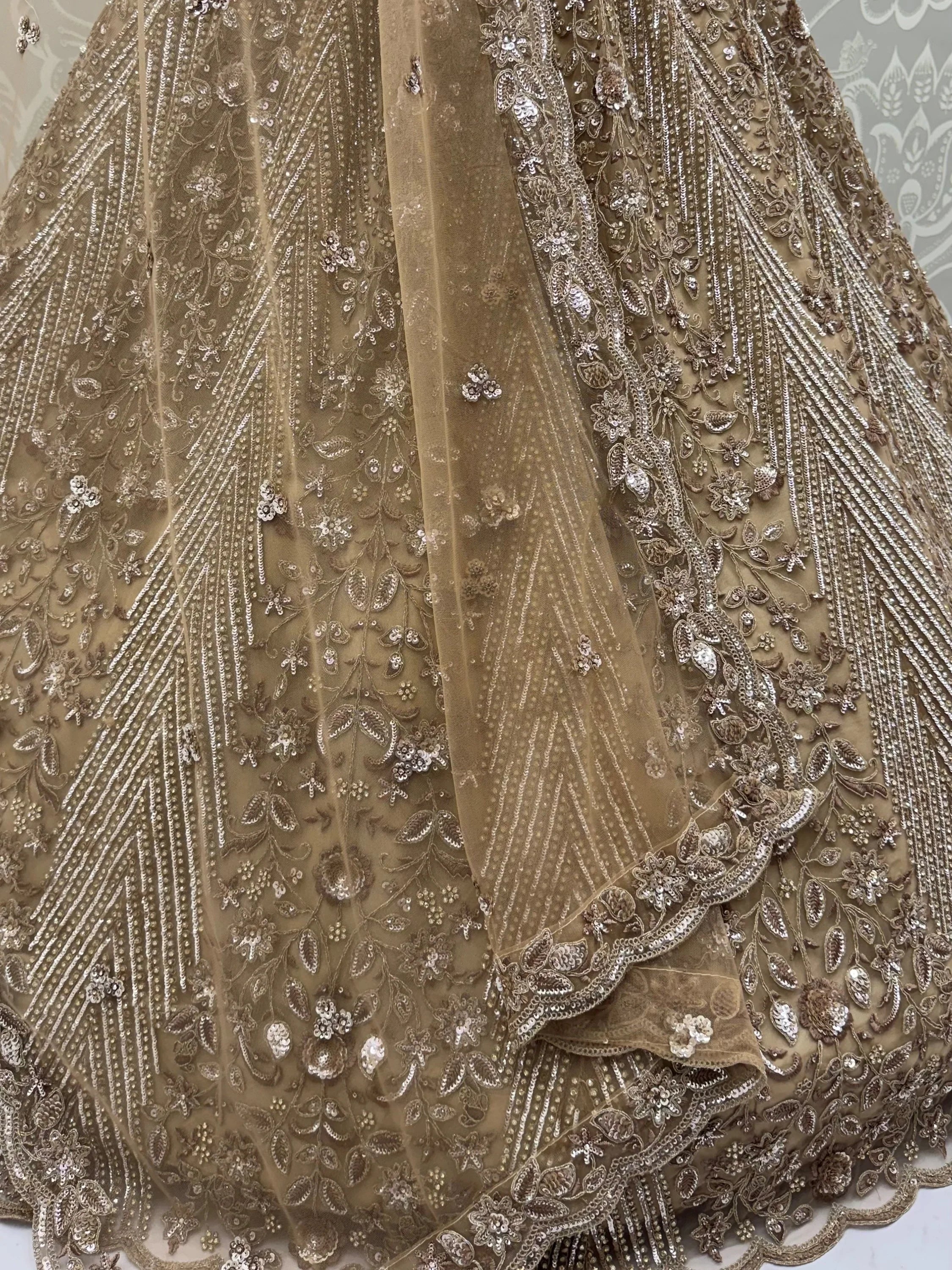 Gorgeous Beige Sequins Net Engagement Wear Lehenga Choli With Dupatta