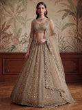 Gorgeous Beige Sequins Net Engagement Wear Lehenga Choli With Dupatta