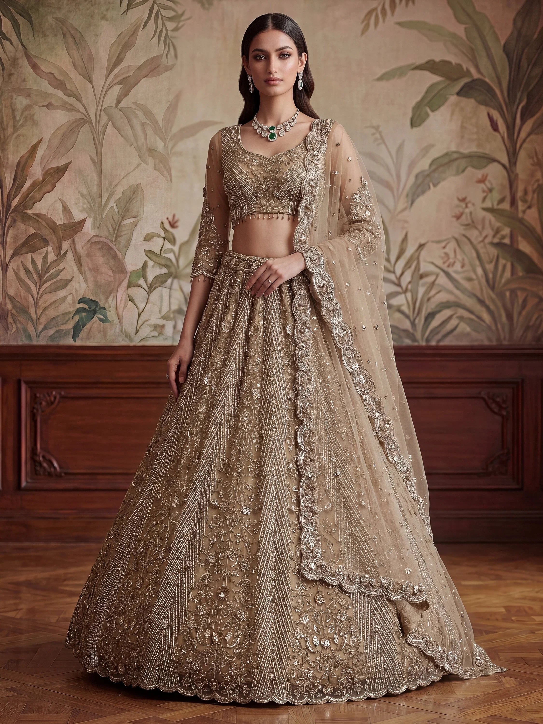 Gorgeous Beige Sequins Net Engagement Wear Lehenga Choli With Dupatta