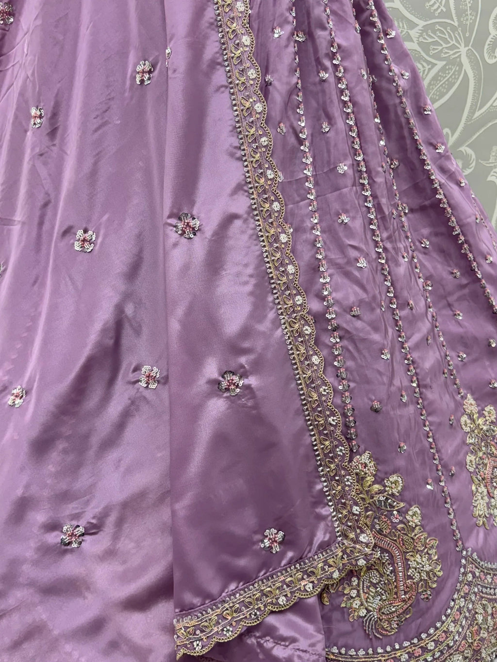 Lavender Fantastic Sequins Silk Reception Wear Lehenga Choli