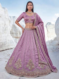 Lavender Fantastic Sequins Silk Reception Wear Lehenga Choli