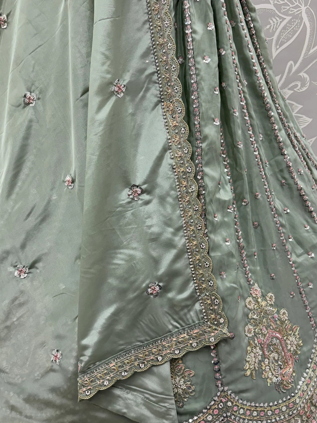 Green Fantastic Sequins Silk Reception Wear Lehenga Choli