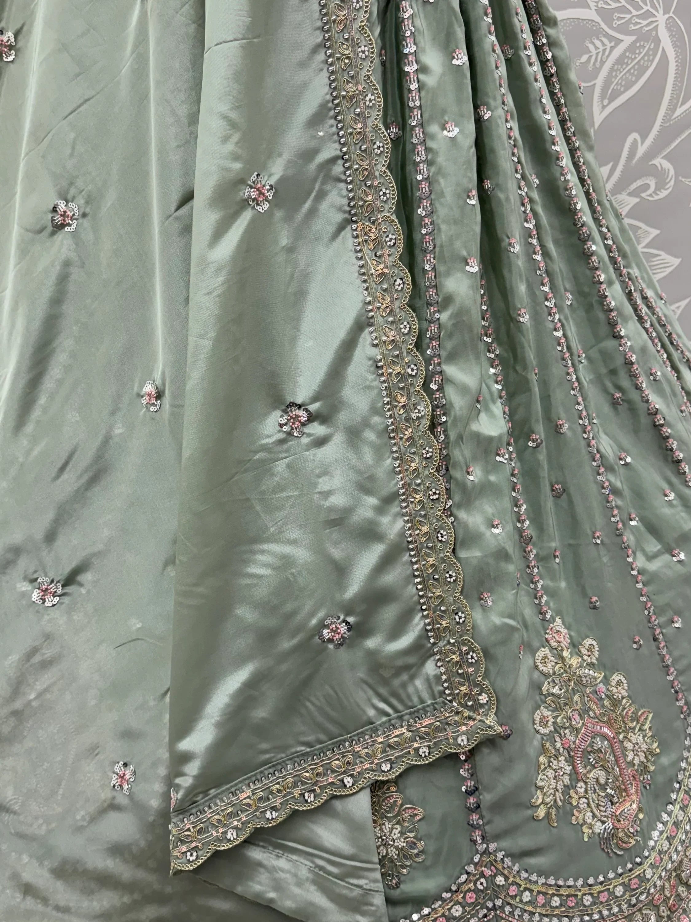 Green Fantastic Sequins Silk Reception Wear Lehenga Choli
