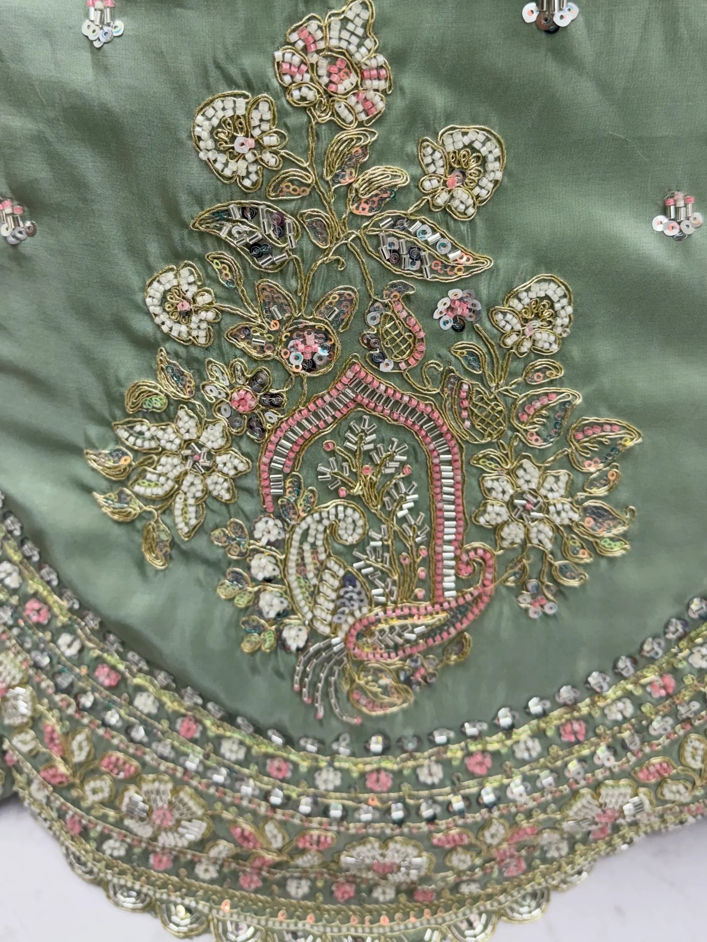 Green Fantastic Sequins Silk Reception Wear Lehenga Choli