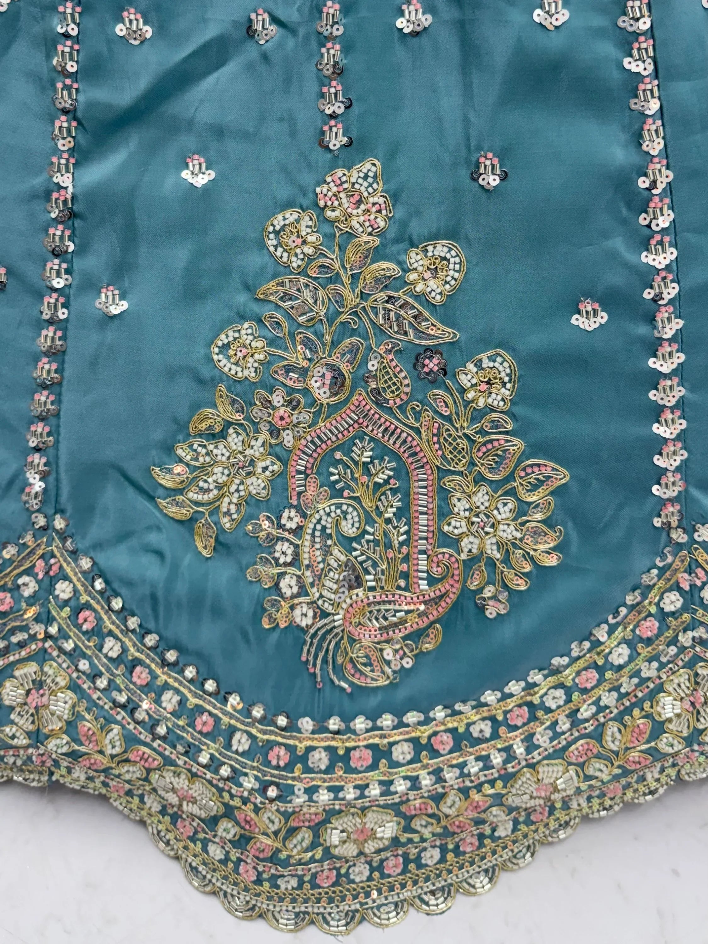 Teal Fantastic Sequins Silk Reception Wear Lehenga Choli