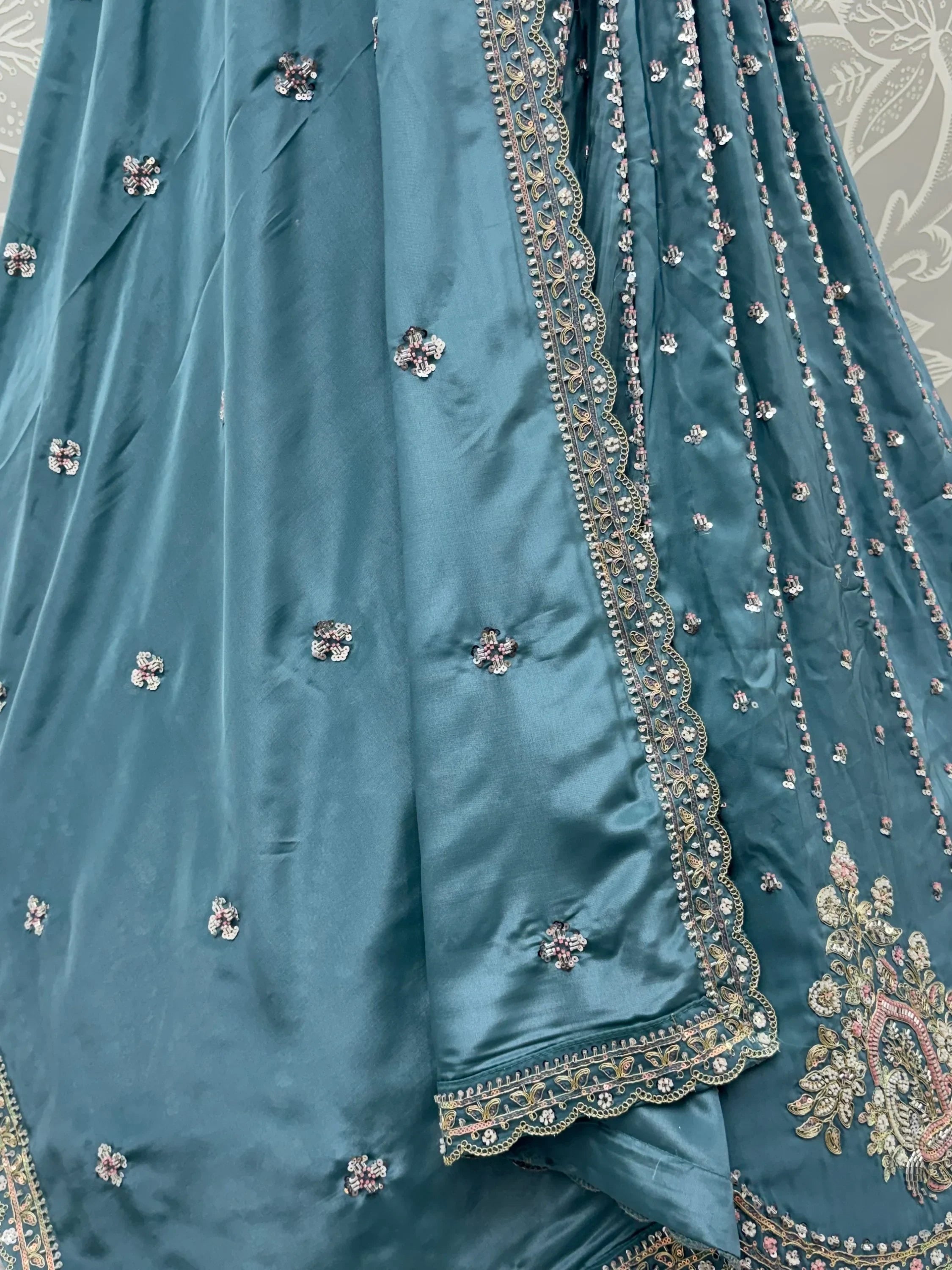 Teal Fantastic Sequins Silk Reception Wear Lehenga Choli