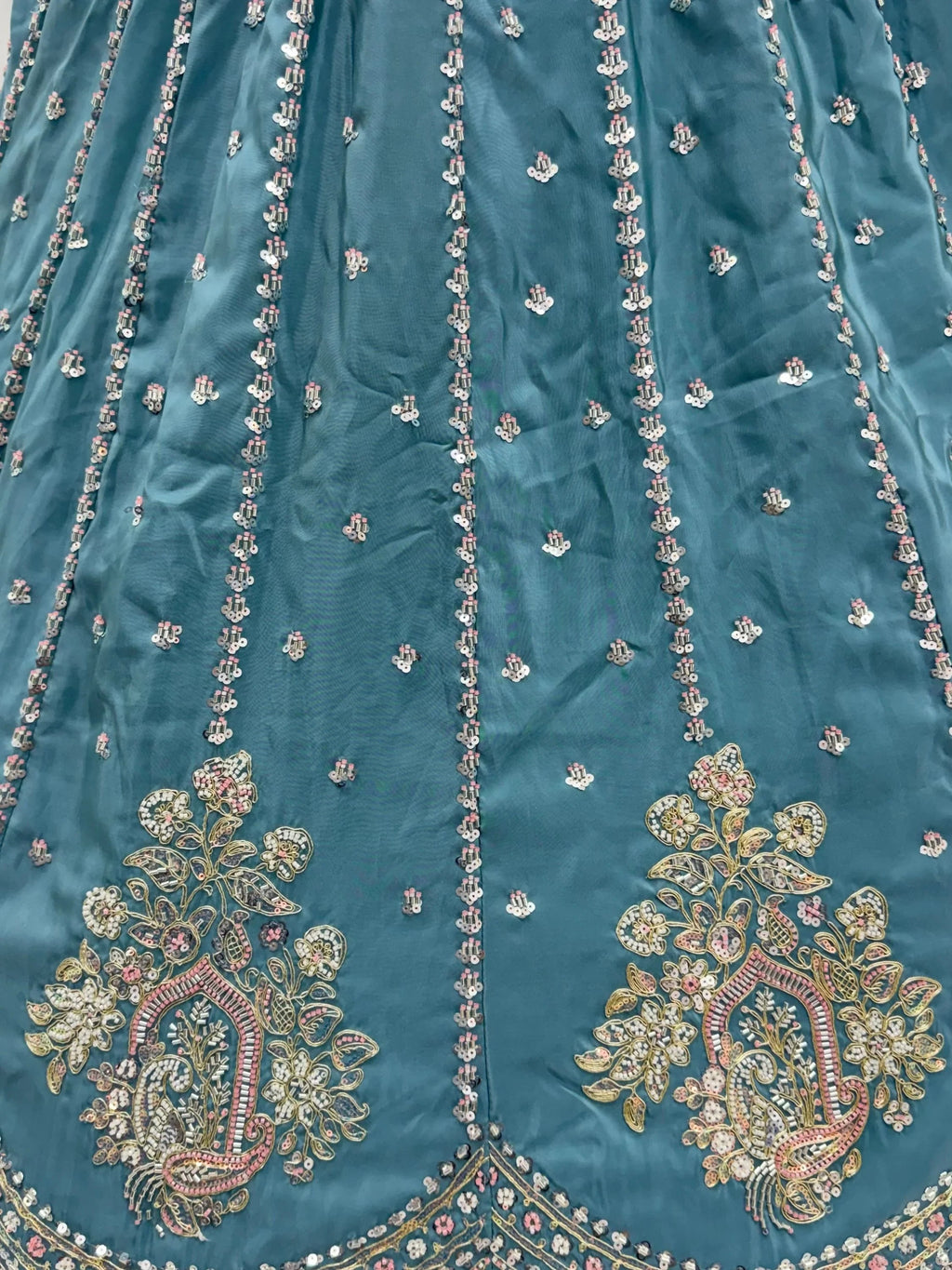 Teal Fantastic Sequins Silk Reception Wear Lehenga Choli