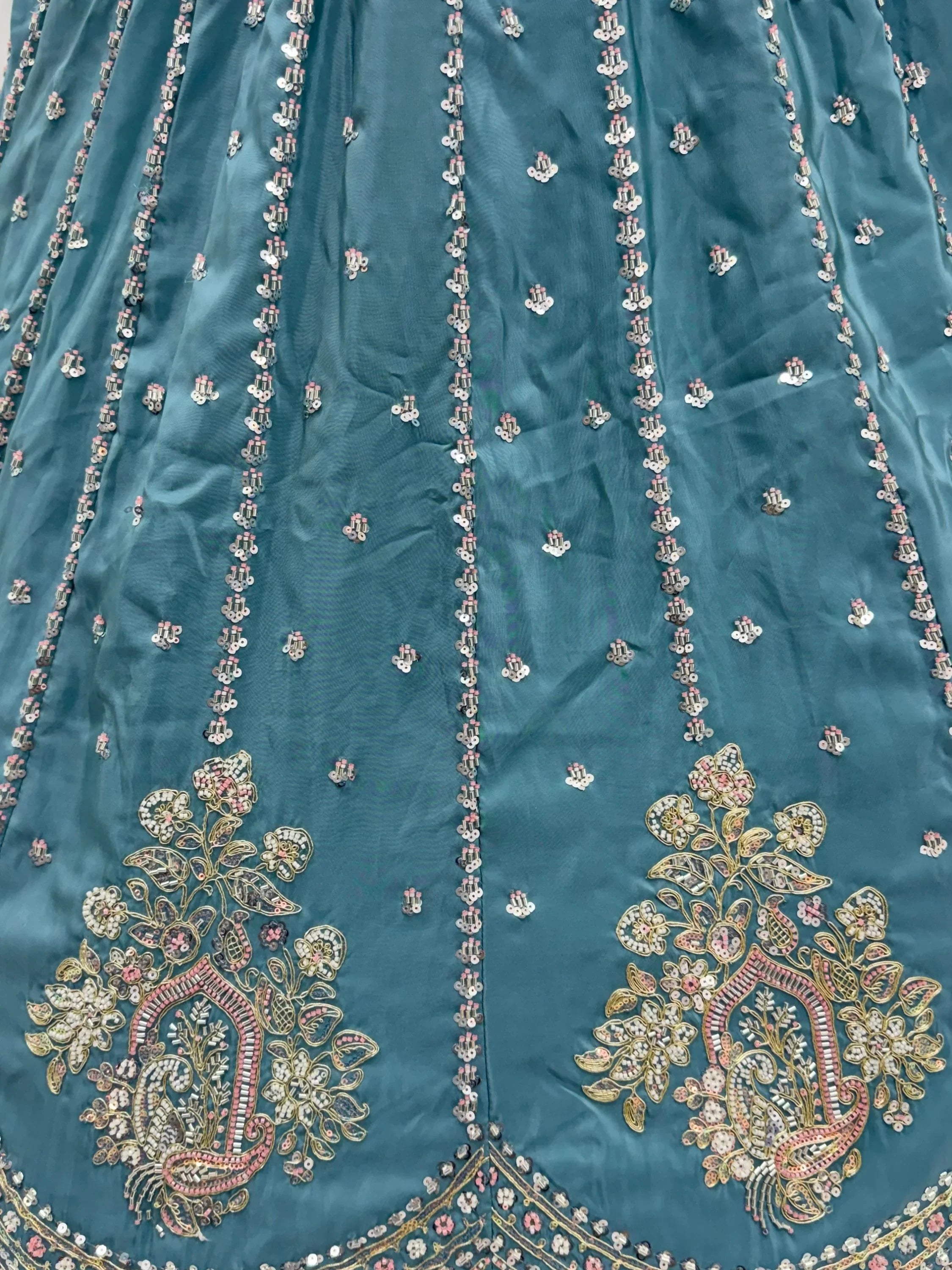 Teal Fantastic Sequins Silk Reception Wear Lehenga Choli