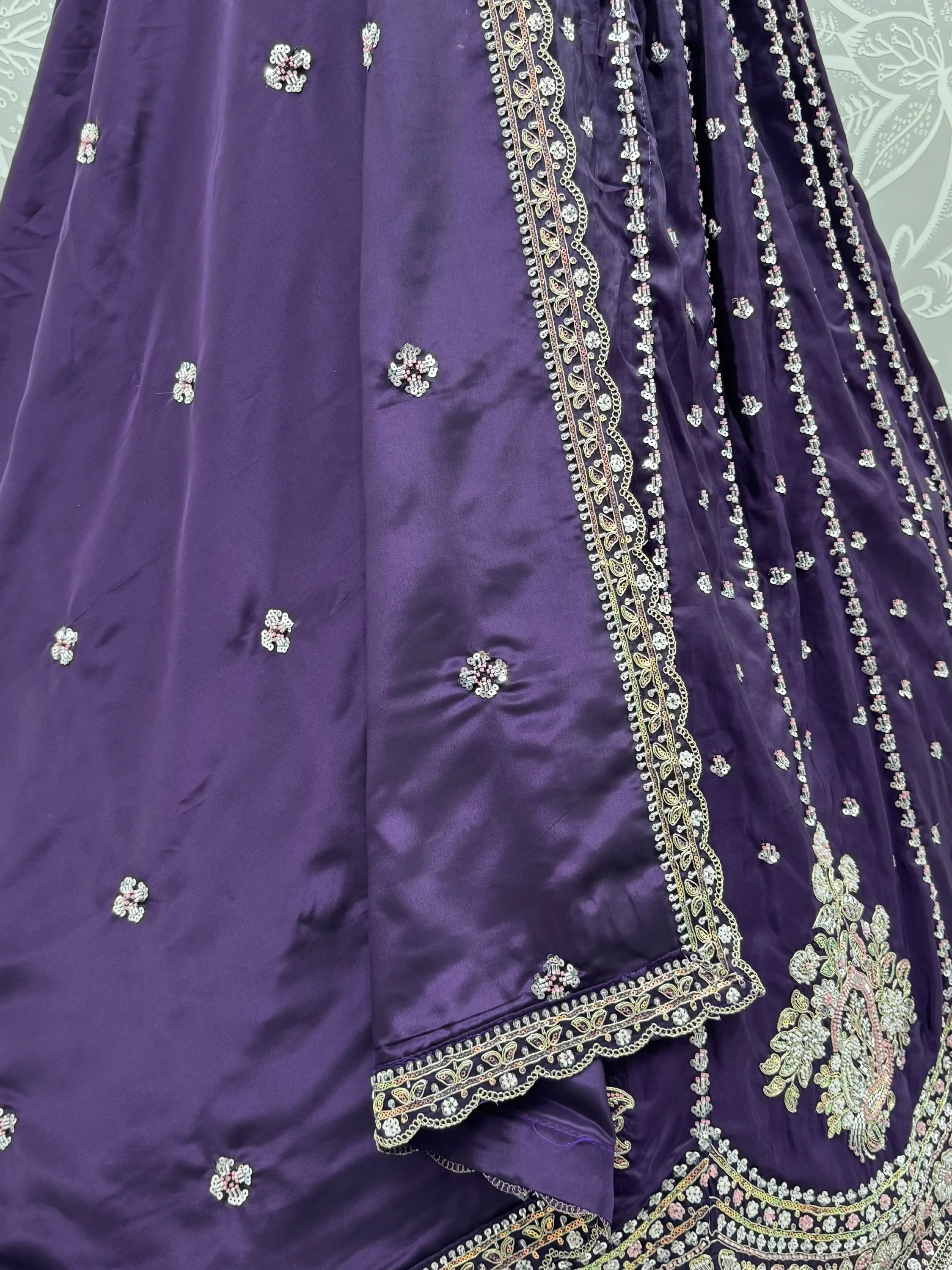 Purple Fantastic Sequins Silk Reception Wear Lehenga Choli