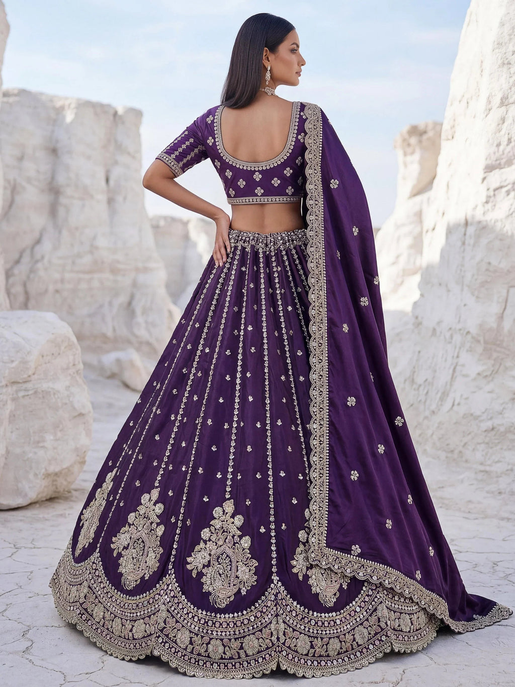 Purple Fantastic Sequins Silk Reception Wear Lehenga Choli