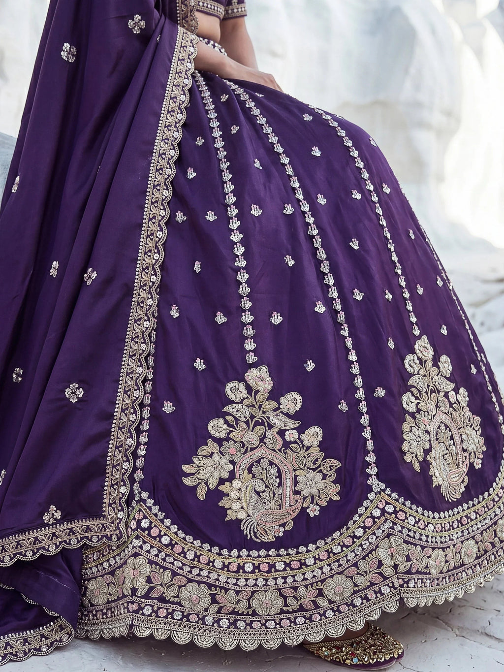 Purple Fantastic Sequins Silk Reception Wear Lehenga Choli