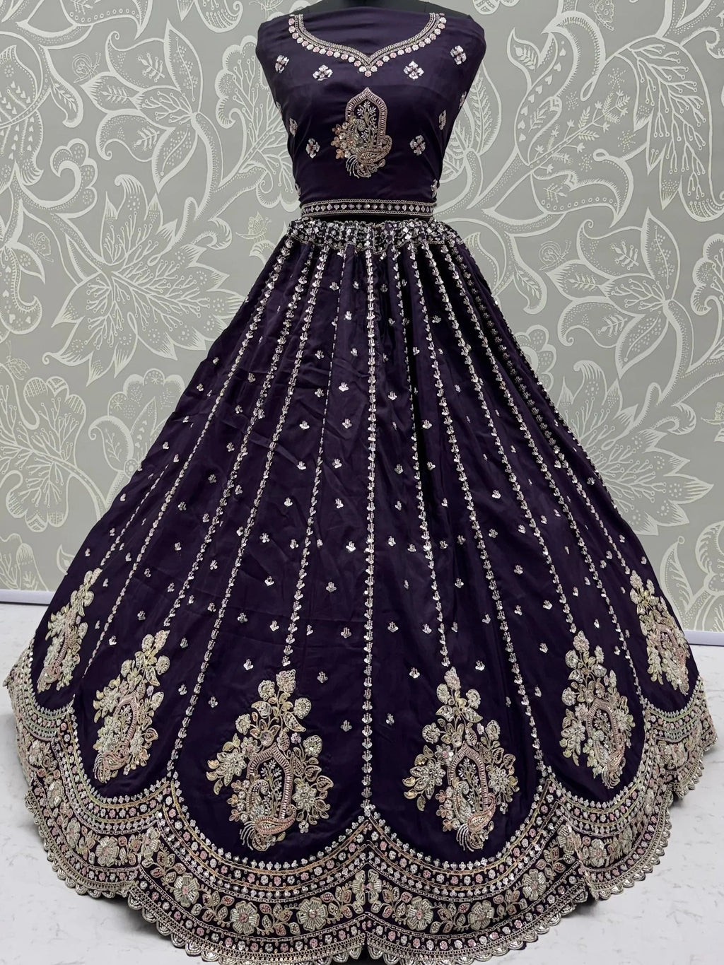 Purple Fantastic Sequins Silk Reception Wear Lehenga Choli