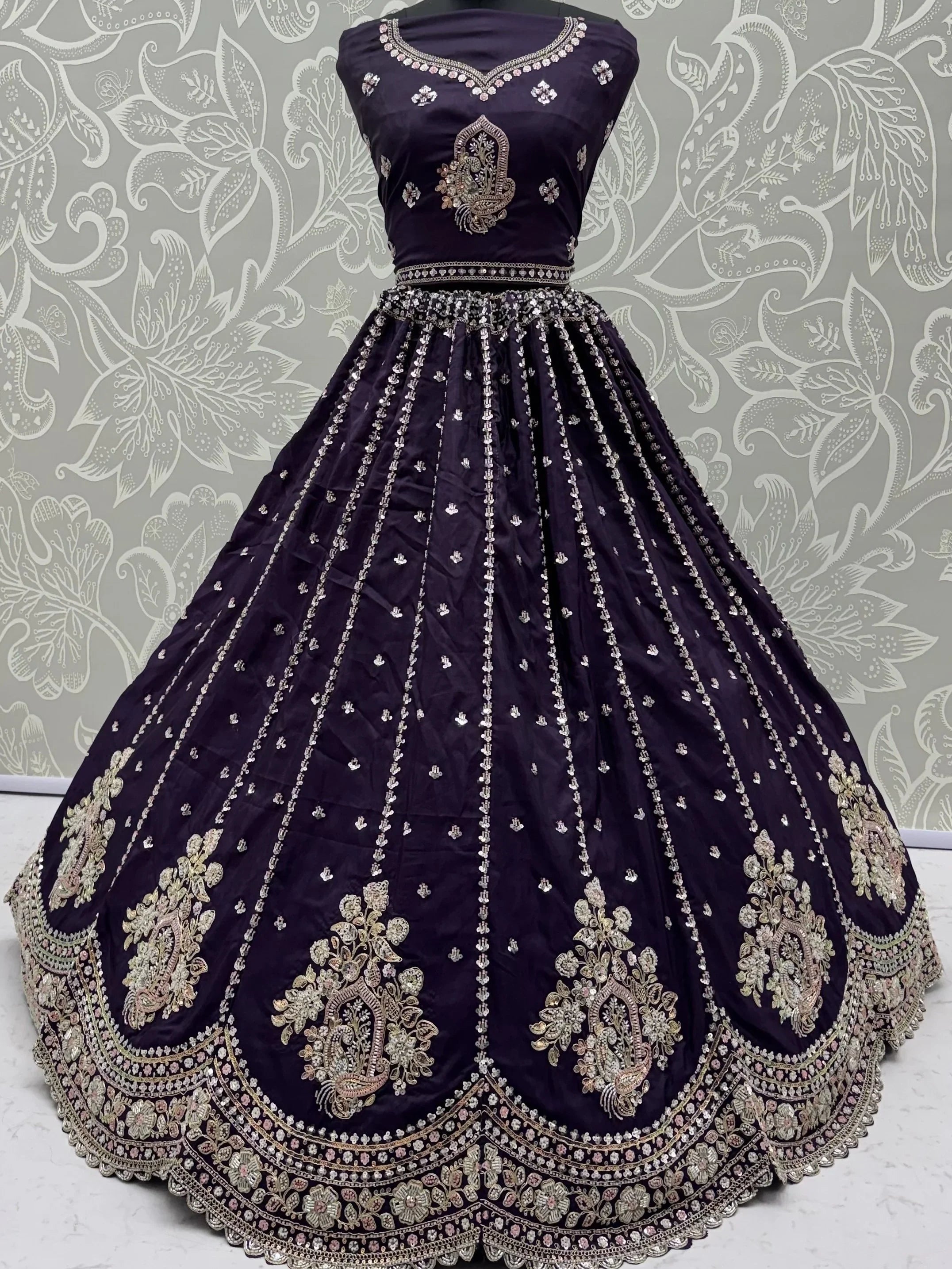 Purple Fantastic Sequins Silk Reception Wear Lehenga Choli