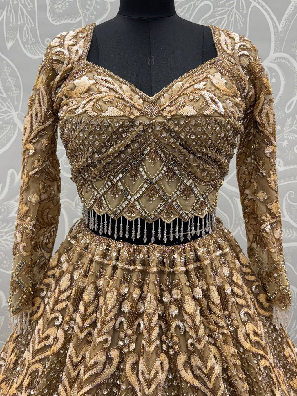 Luxurious Golden Hand Embroidery Net Bridal Lehenga Choli With Dupatta