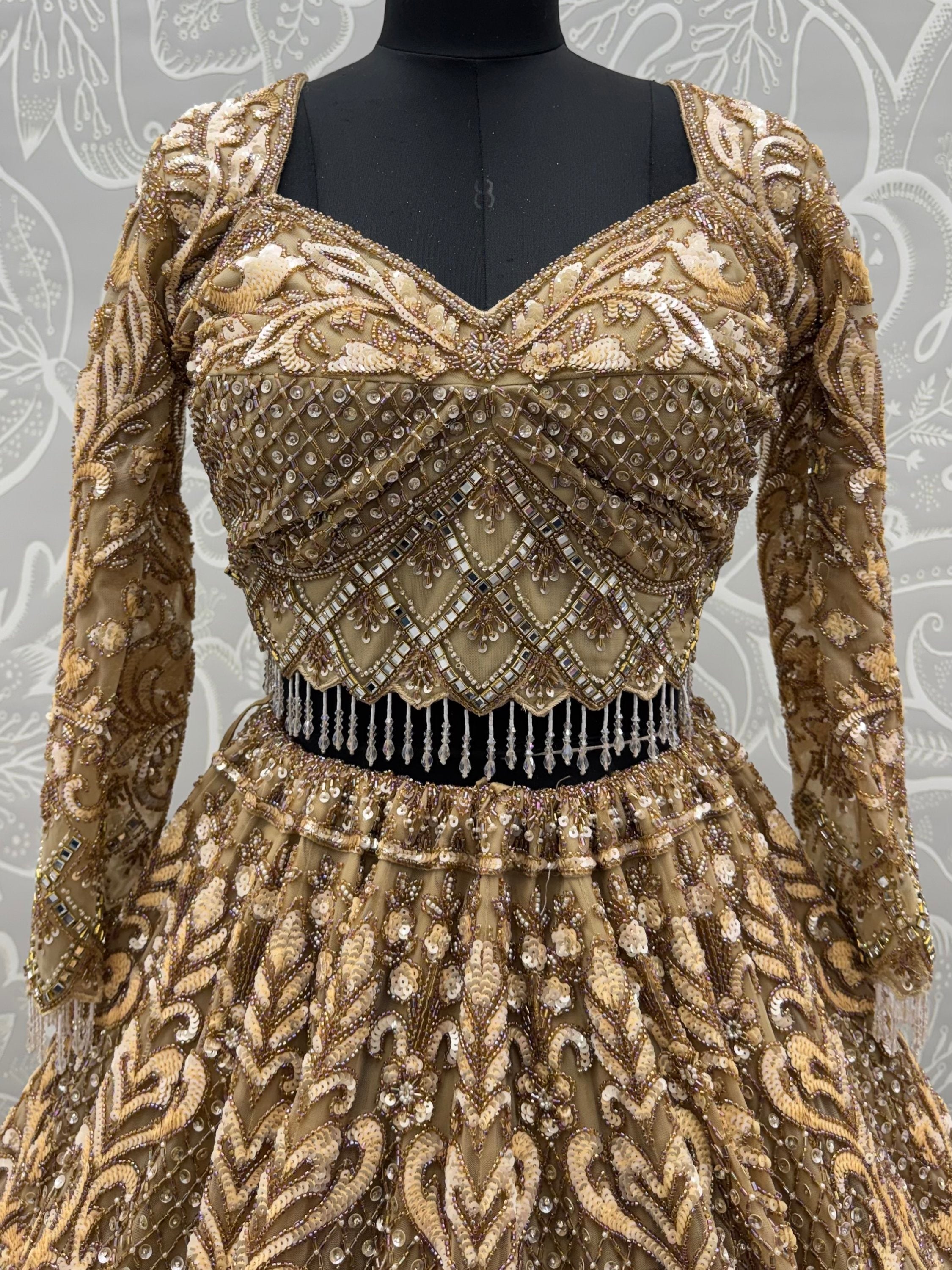 Luxurious Golden Hand Embroidery Net Bridal Lehenga Choli With Dupatta
