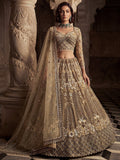 Luxurious Golden Hand Embroidery Net Bridal Lehenga Choli With Dupatta