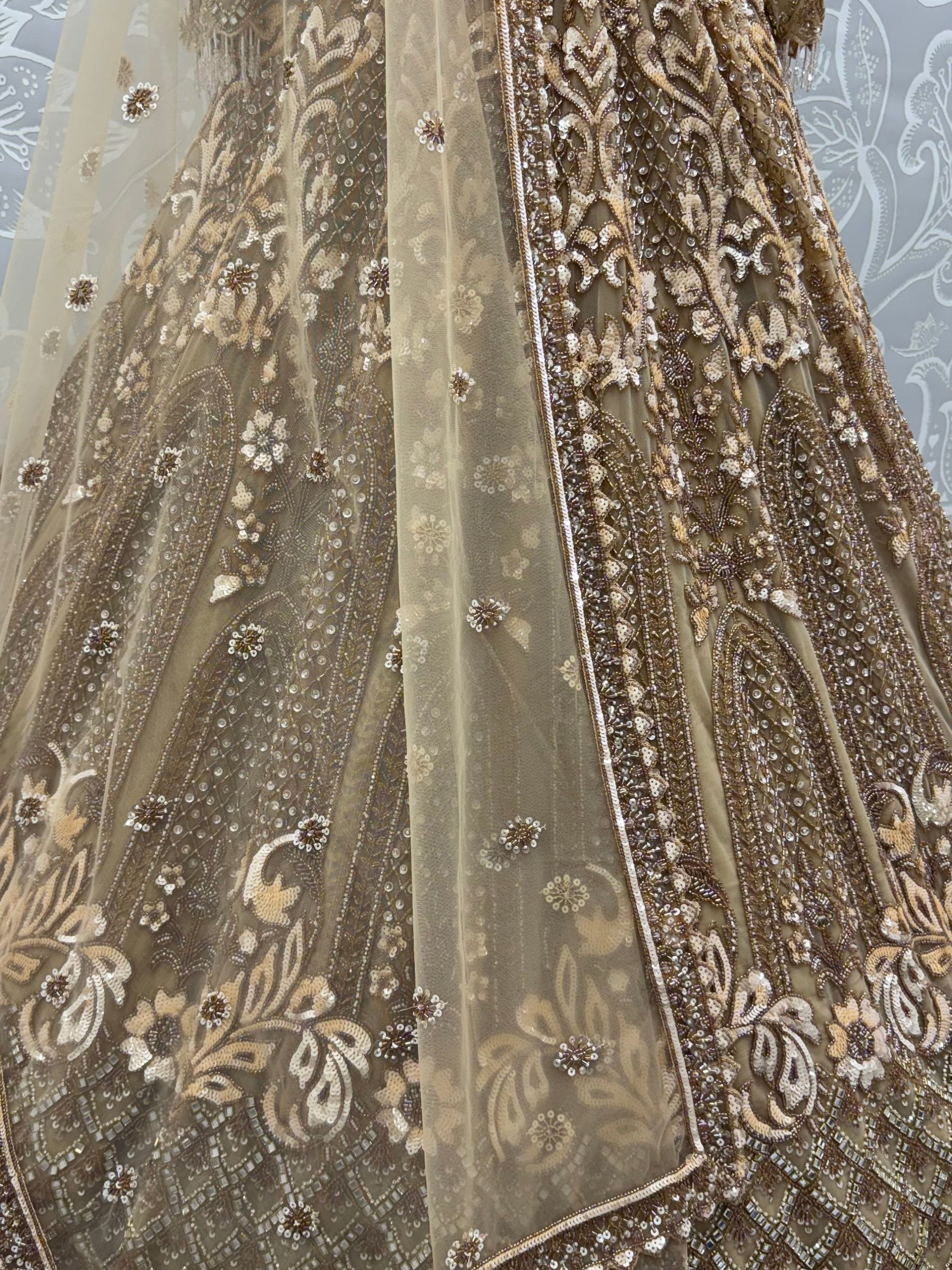 Luxurious Golden Hand Embroidery Net Bridal Lehenga Choli With Dupatta