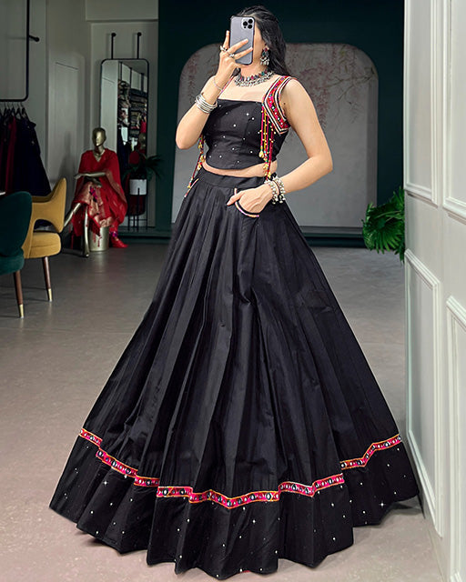 Black Color Fully Stitched  Navratri Lehenga Choli