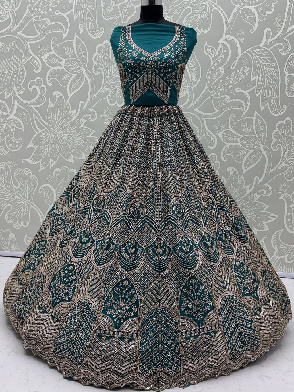 Royal Teal Blue Net Reception Wear Lehenga Choli With Dupatta