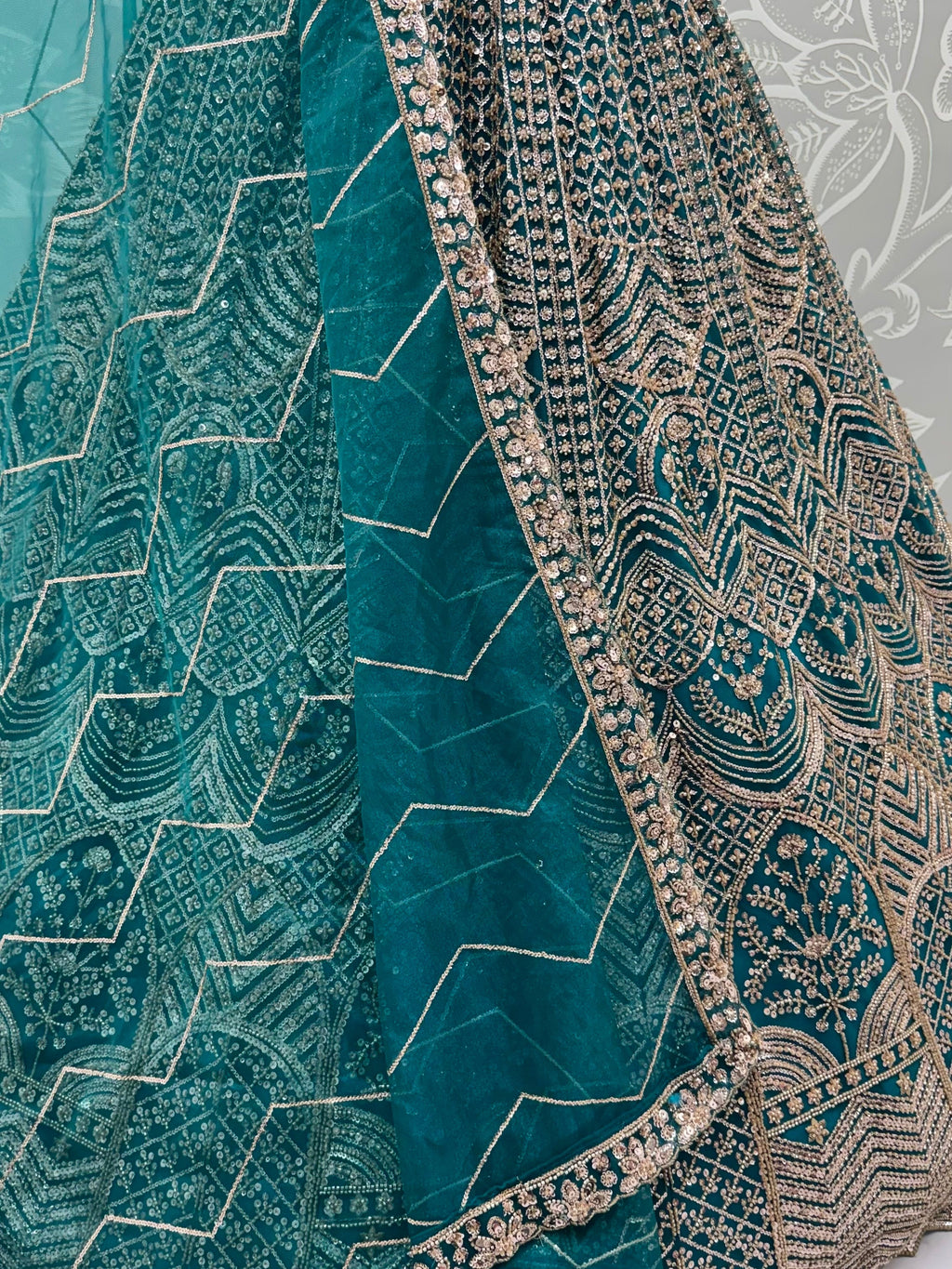 Royal Teal Blue Net Reception Wear Lehenga Choli With Dupatta
