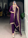 Bewitching Purple Thread Embroidery Silk Traditional Pant Suit