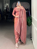 Beautiful Peach Bead Work Tissue Festival Wear Pant Suit