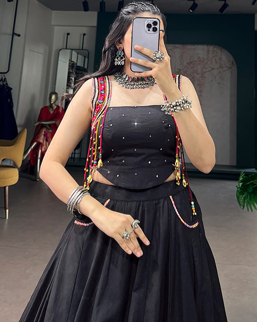 Black Color Fully Stitched  Navratri Lehenga Choli
