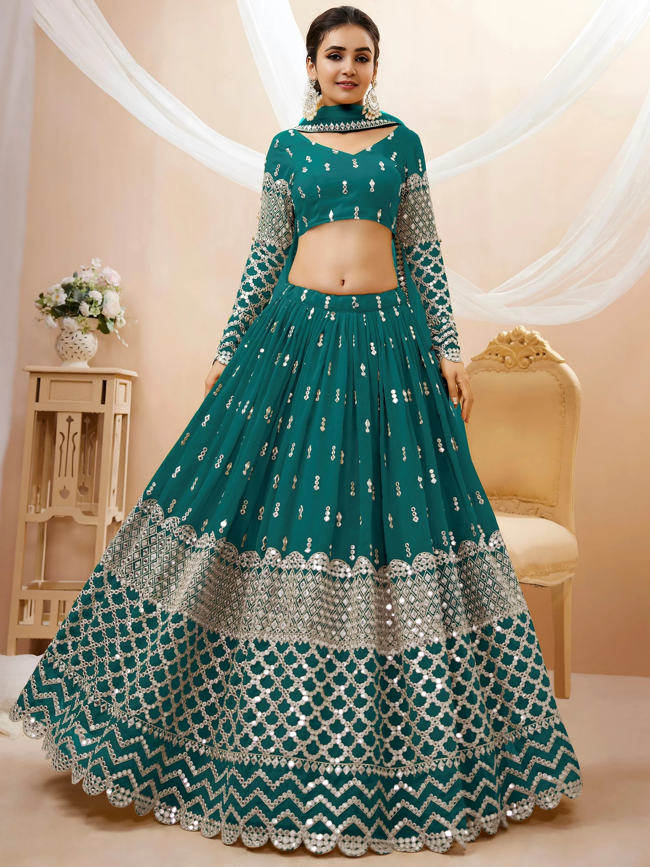 Blue Spectacular Zari Work Georgette Wedding Wear Lehenga Choli