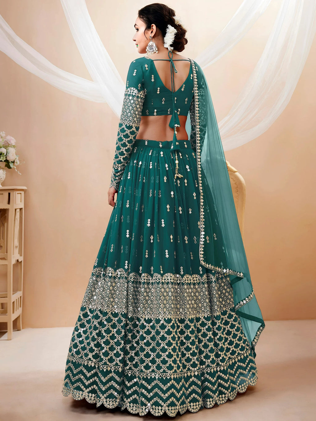 Blue Spectacular Zari Work Georgette Wedding Wear Lehenga Choli