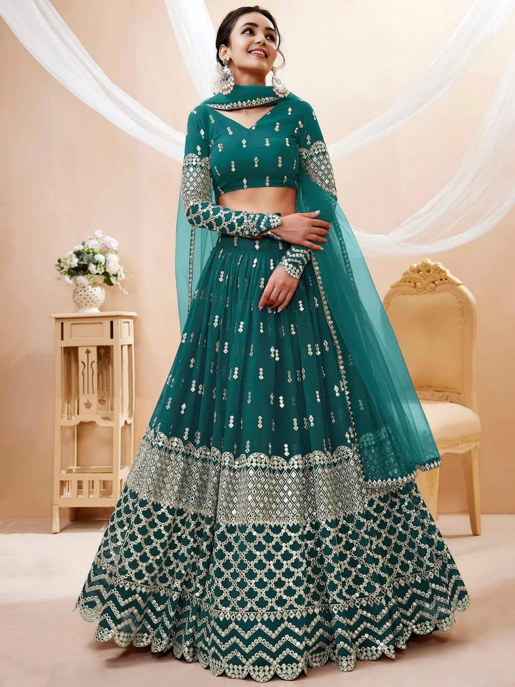 Blue Spectacular Zari Work Georgette Wedding Wear Lehenga Choli