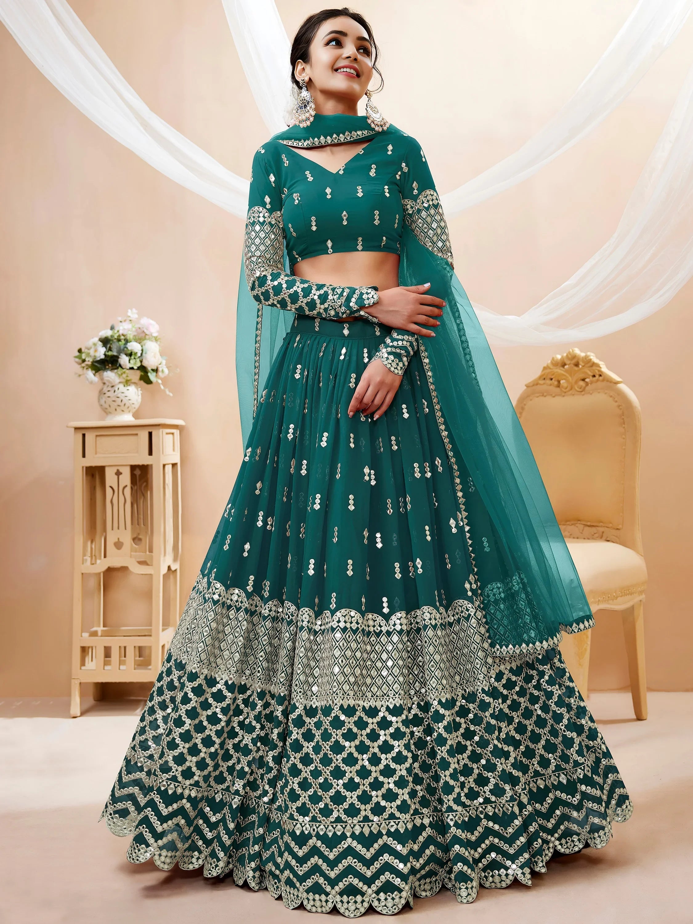 Blue Spectacular Zari Work Georgette Wedding Wear Lehenga Choli