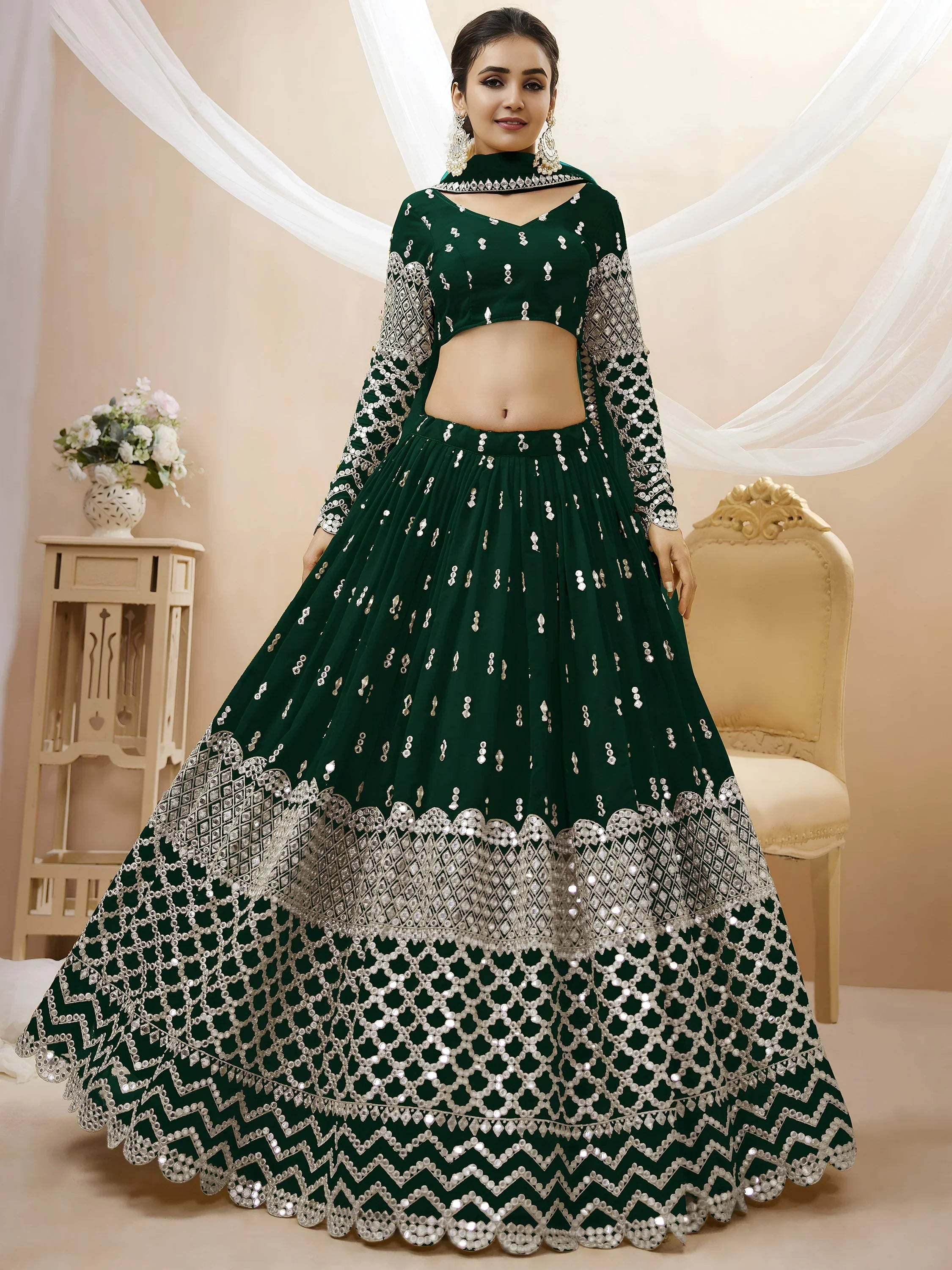 Blue Capricious Dark Sequins Work Georgette Lehenga Choli