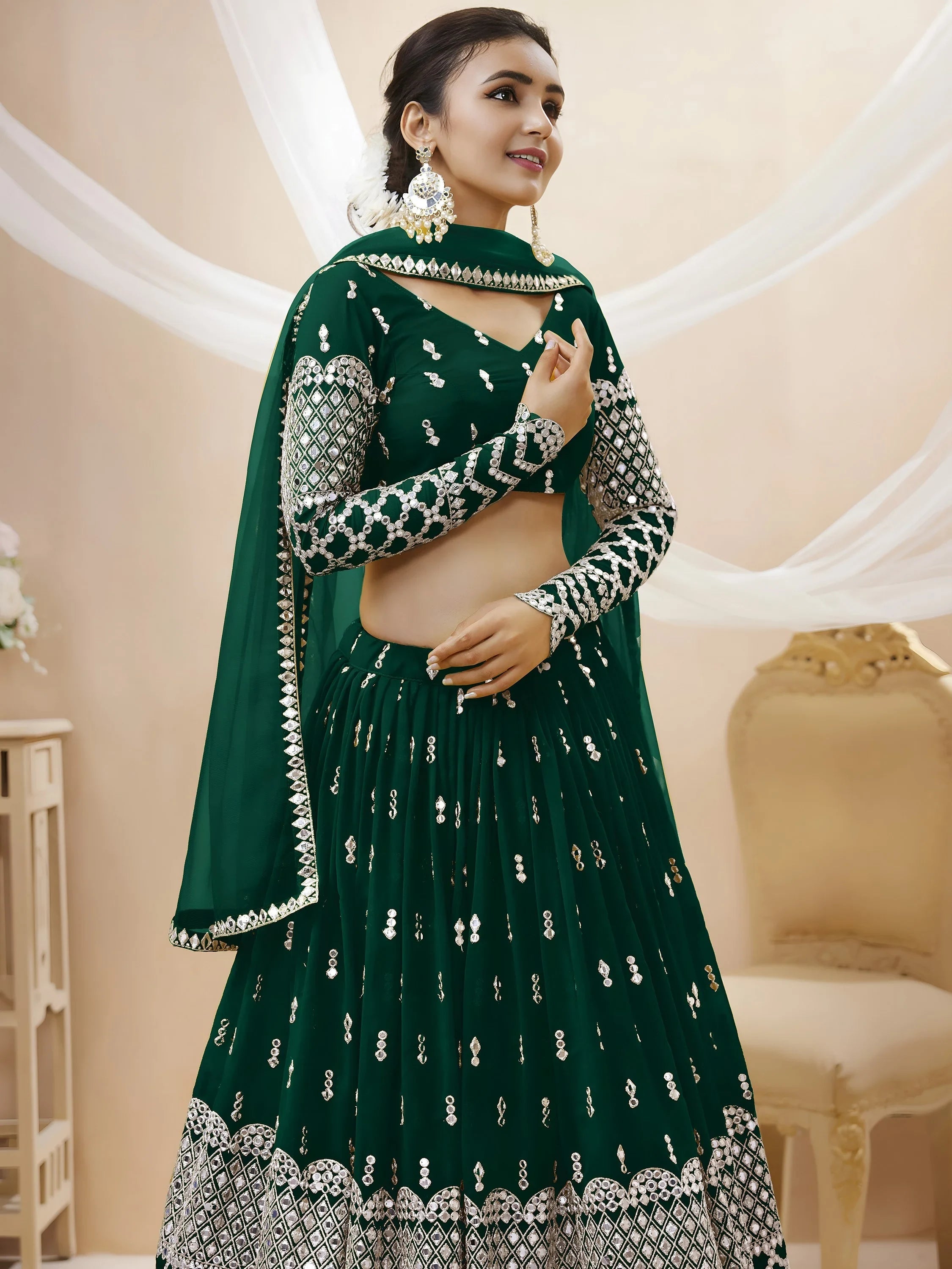 Blue Capricious Dark Sequins Work Georgette Lehenga Choli
