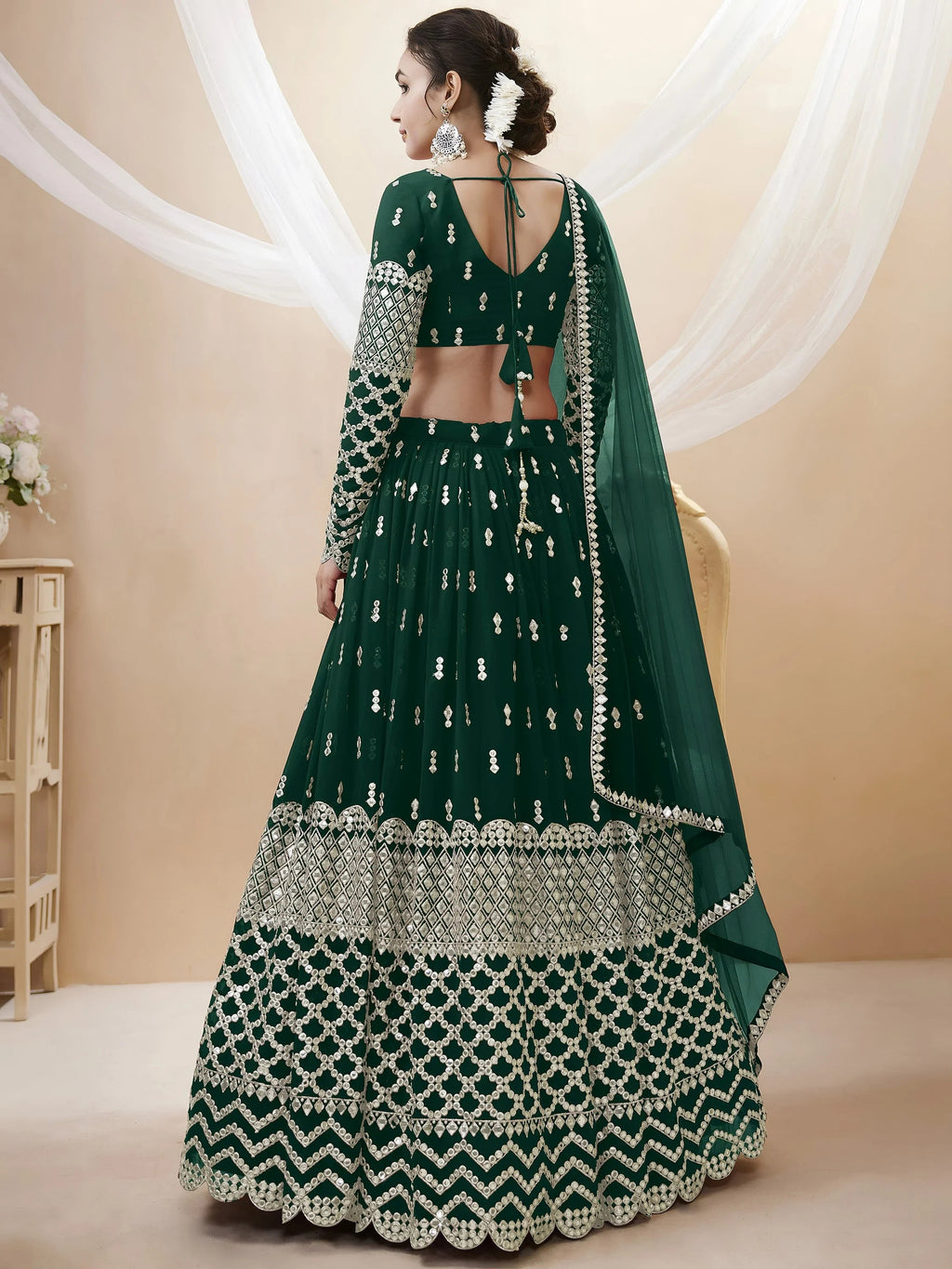 Blue Capricious Dark Sequins Work Georgette Lehenga Choli