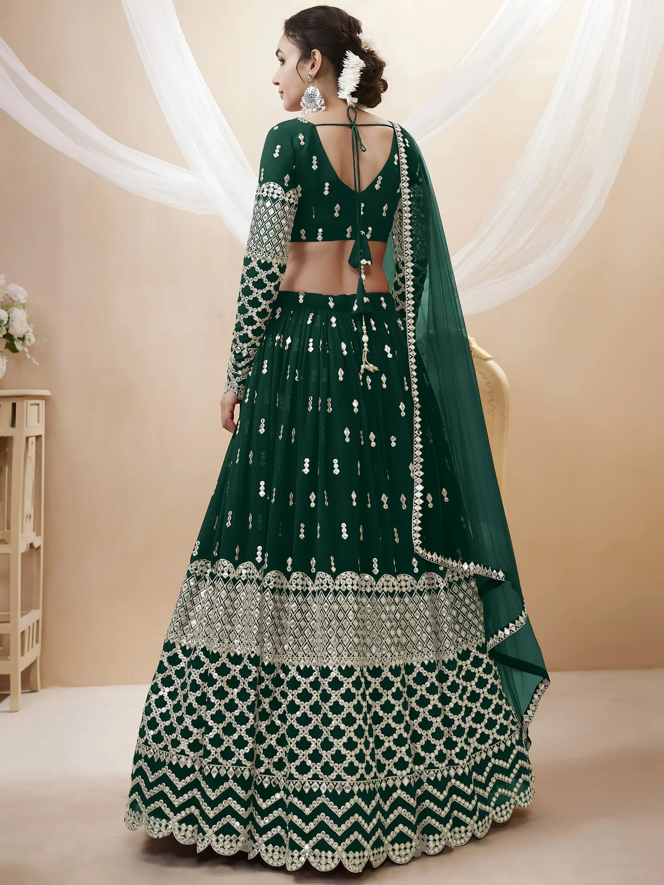 Blue Capricious Dark Sequins Work Georgette Lehenga Choli