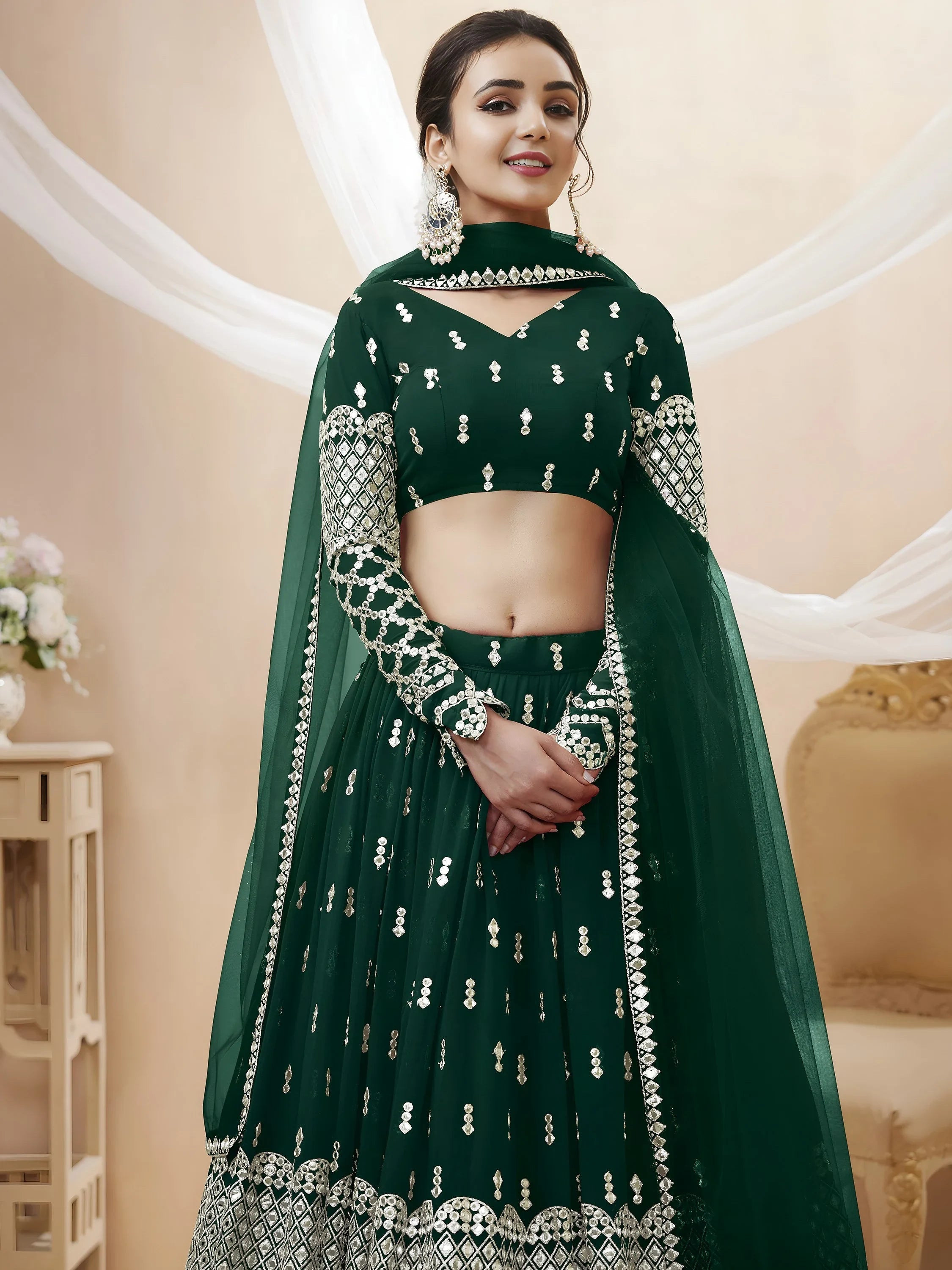 Blue Capricious Dark Sequins Work Georgette Lehenga Choli