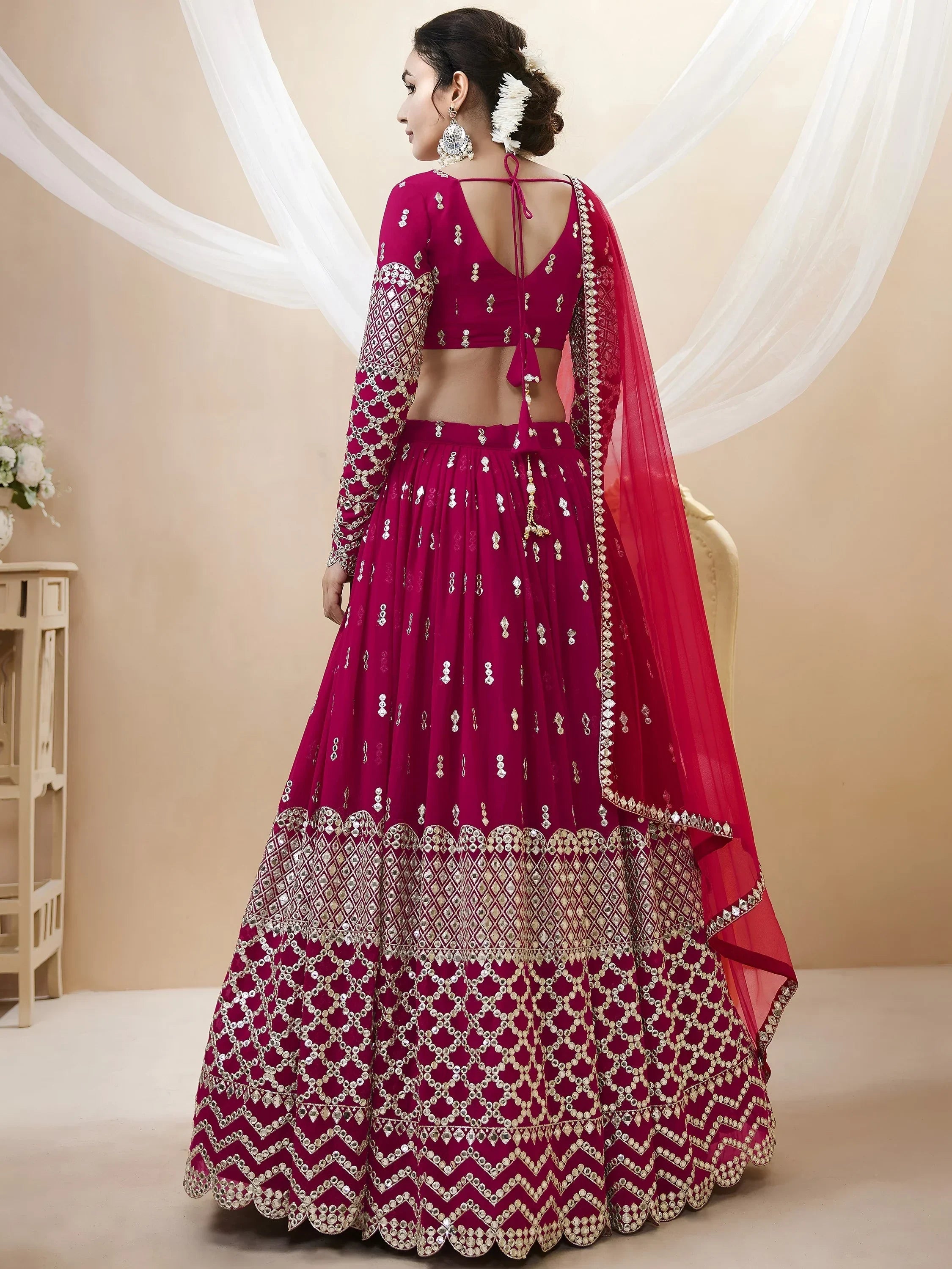 Mesmerizing Dark Pink Sequins Work Georgette Bridesmaid Lehenga Choli